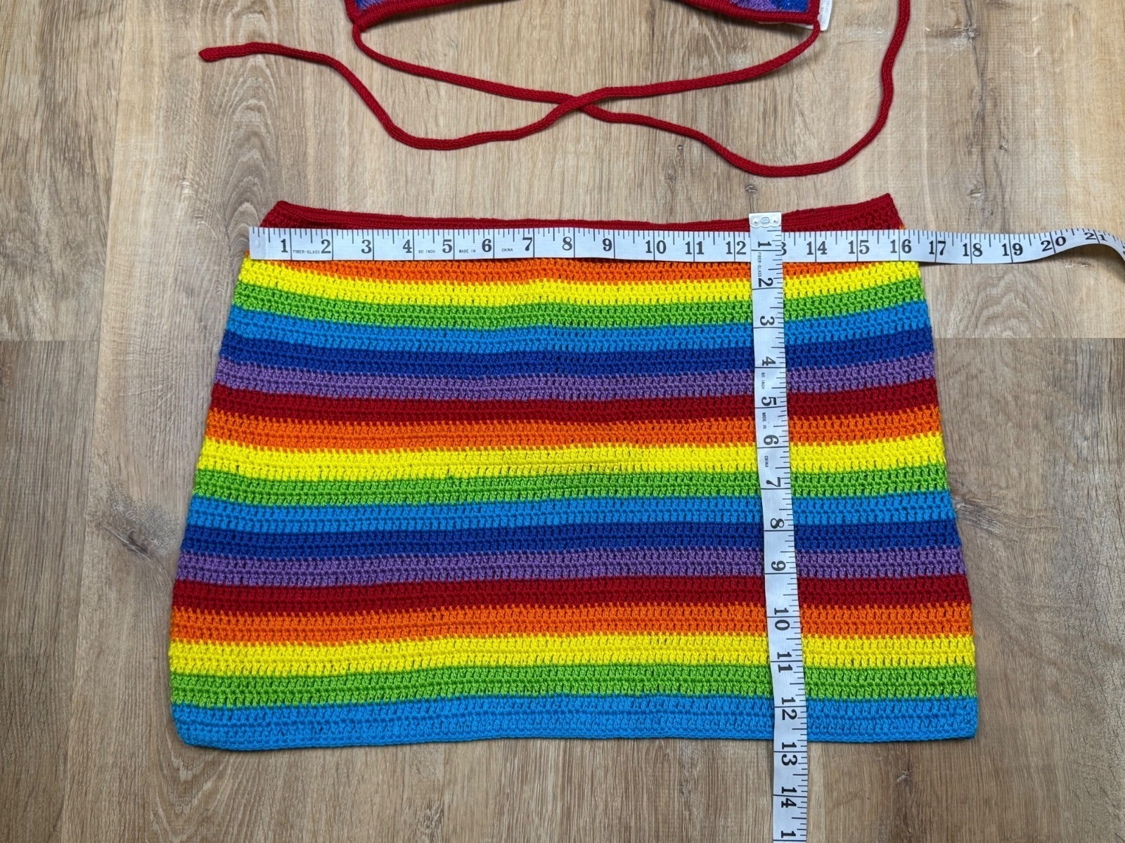 Vintage 90s Rainbow Crochet Bikini Top & Mini Skirt Set 100% Cotton Large Pride
