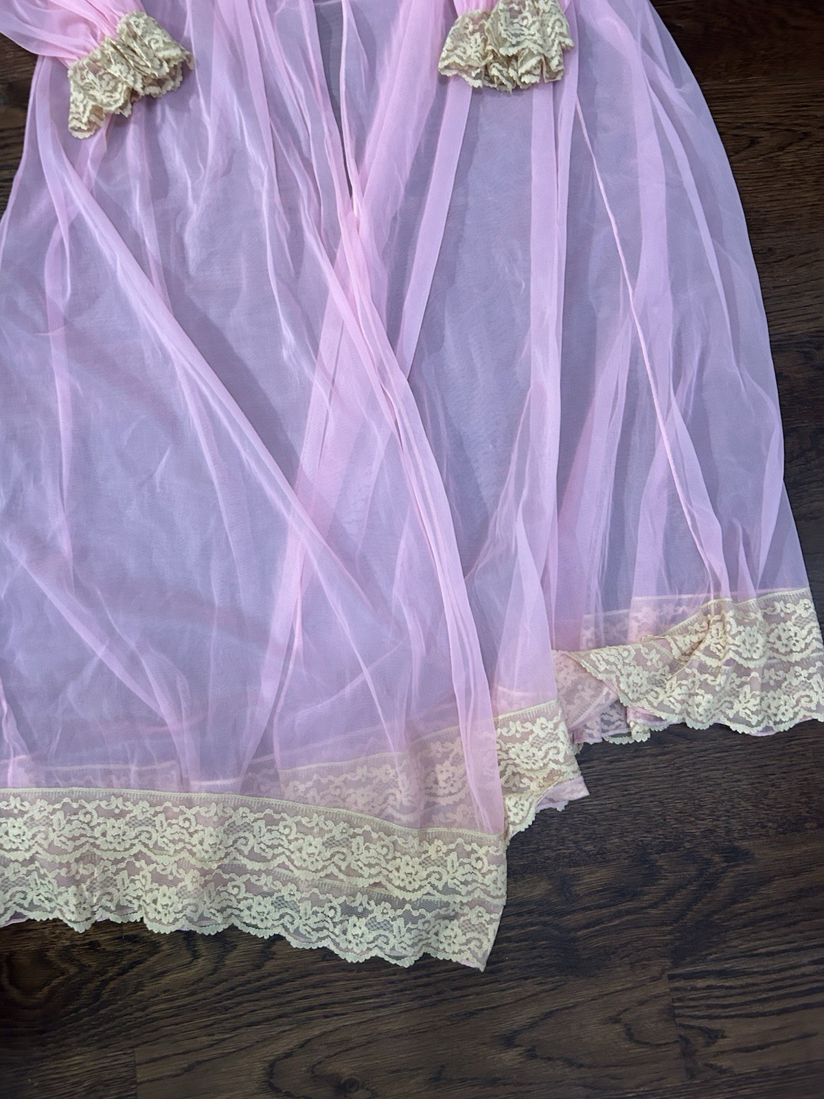 Vintage Jenelle Of California Peignoir Chiffon Nightgown Robe Set Bright Pink