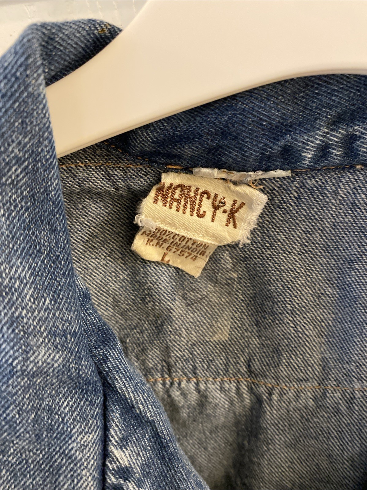 VTG Style Frayed Shaggy Fringe Denim Shacket L Brass Tone Buttons Boho Western