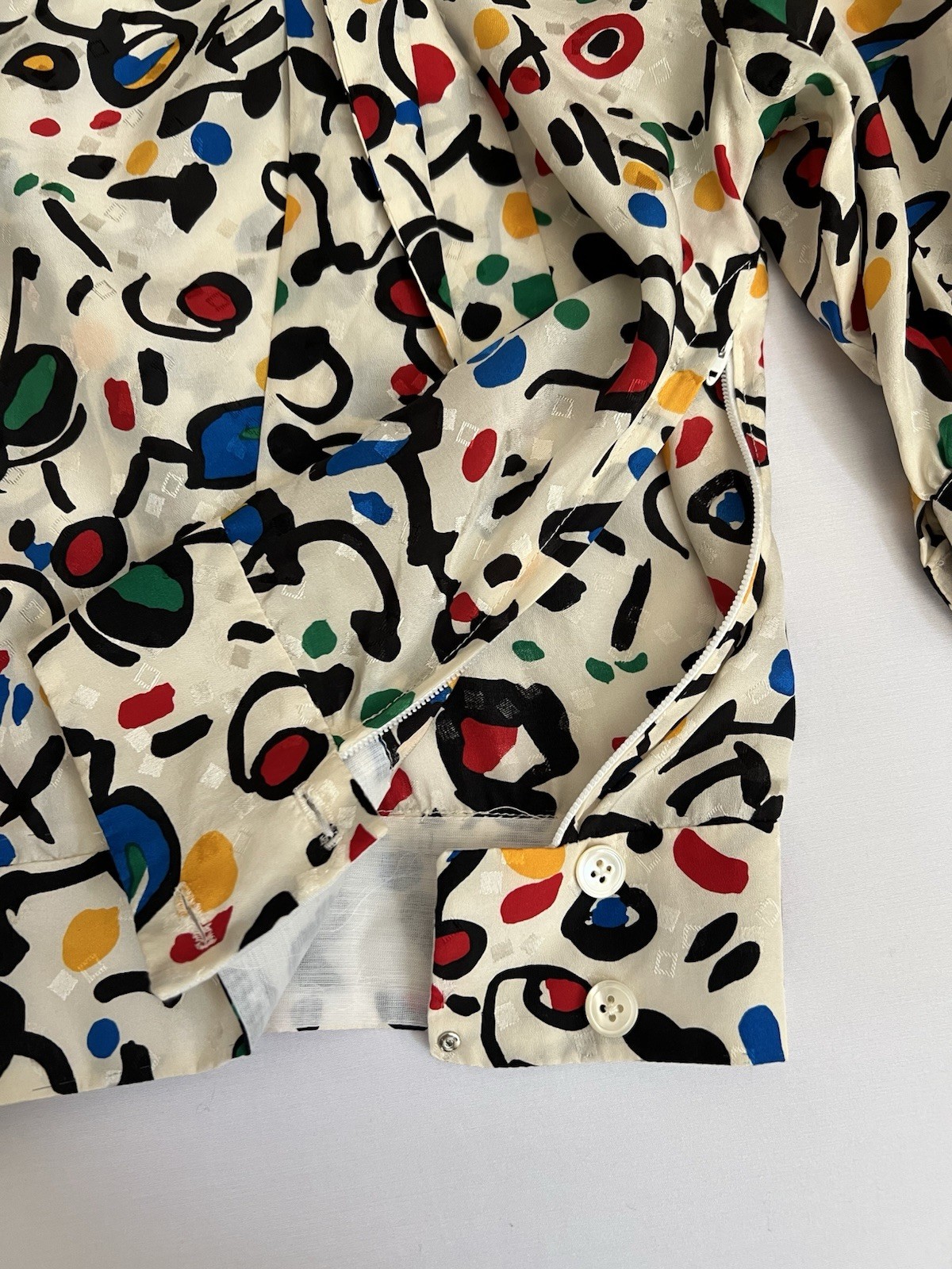 Vtg 80s HORCHOW Geometric Dress Size 4 Silk Pouf Sleeves