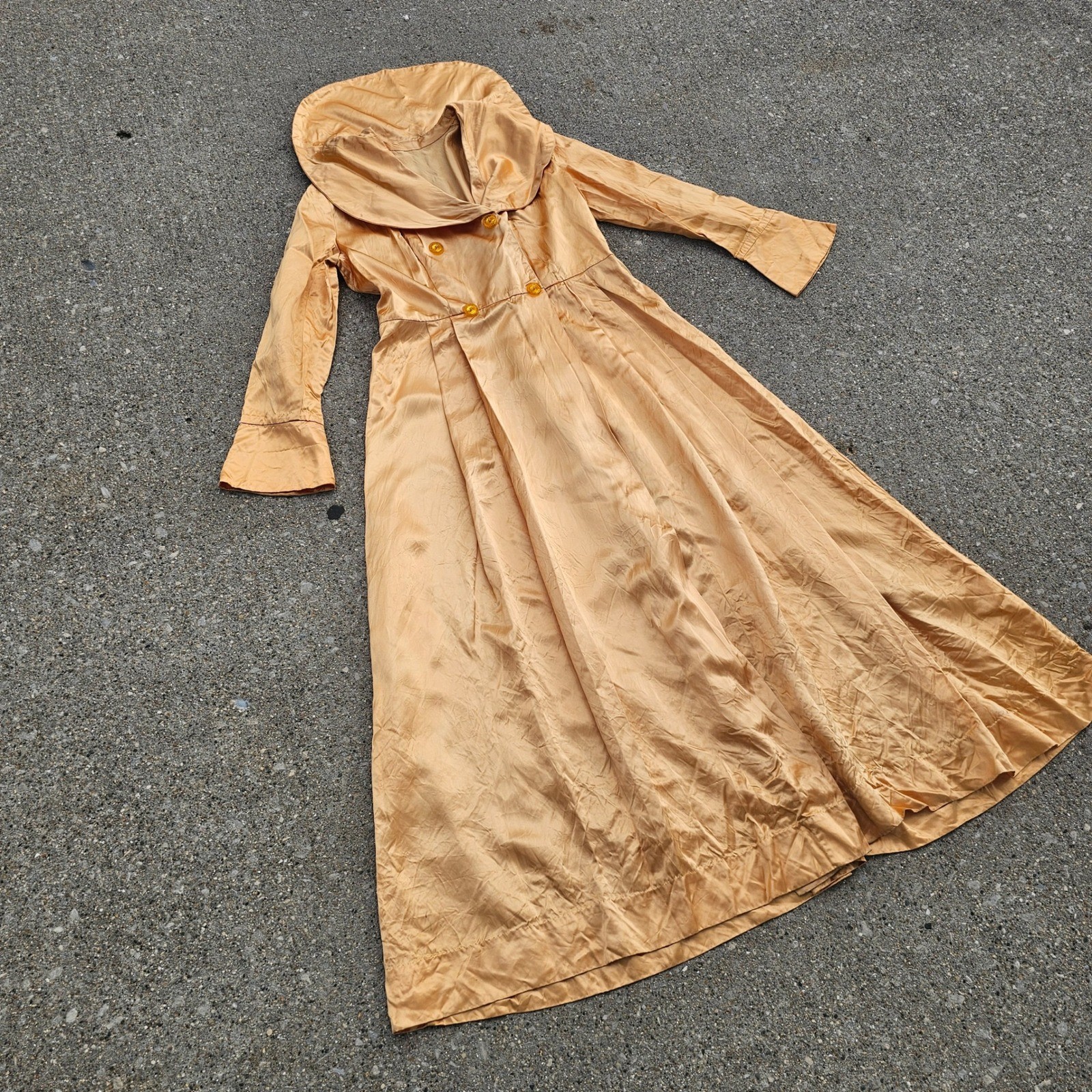 Vintage 40s Satin Gold Apricot Jacket Collar Double Breasted Coat Dressing Gown