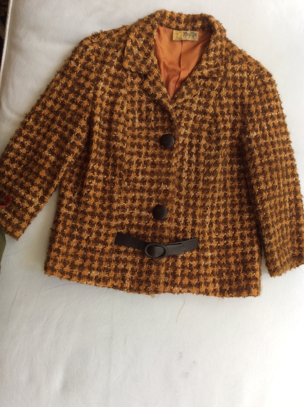 Vintage wool short Jacket 1960 era size M Phyllis boucle brown