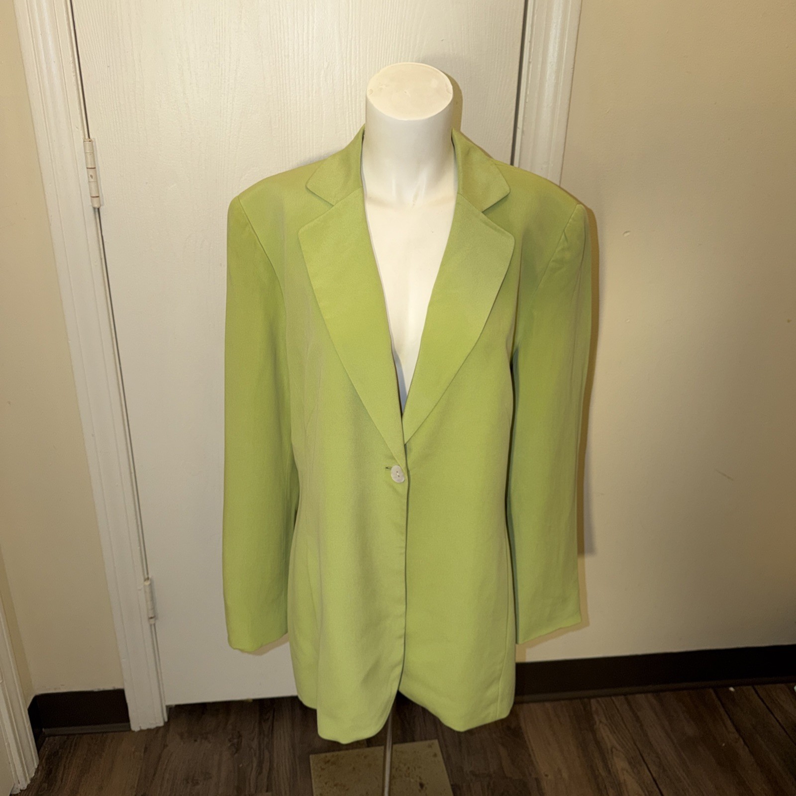 Vtg Rena Rowan Light Green 100% Silk Blazer Jacket Size 12 Lined 1 Button Front