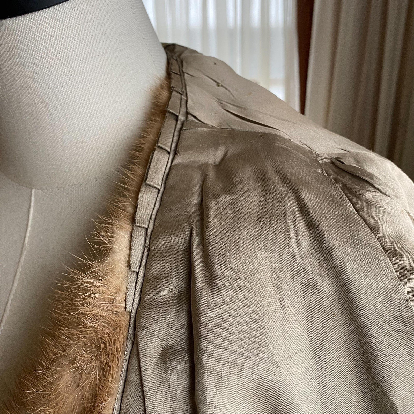 Vintage 60s mink coat midi autumn haze light brown shawl collar 46” bust EUC