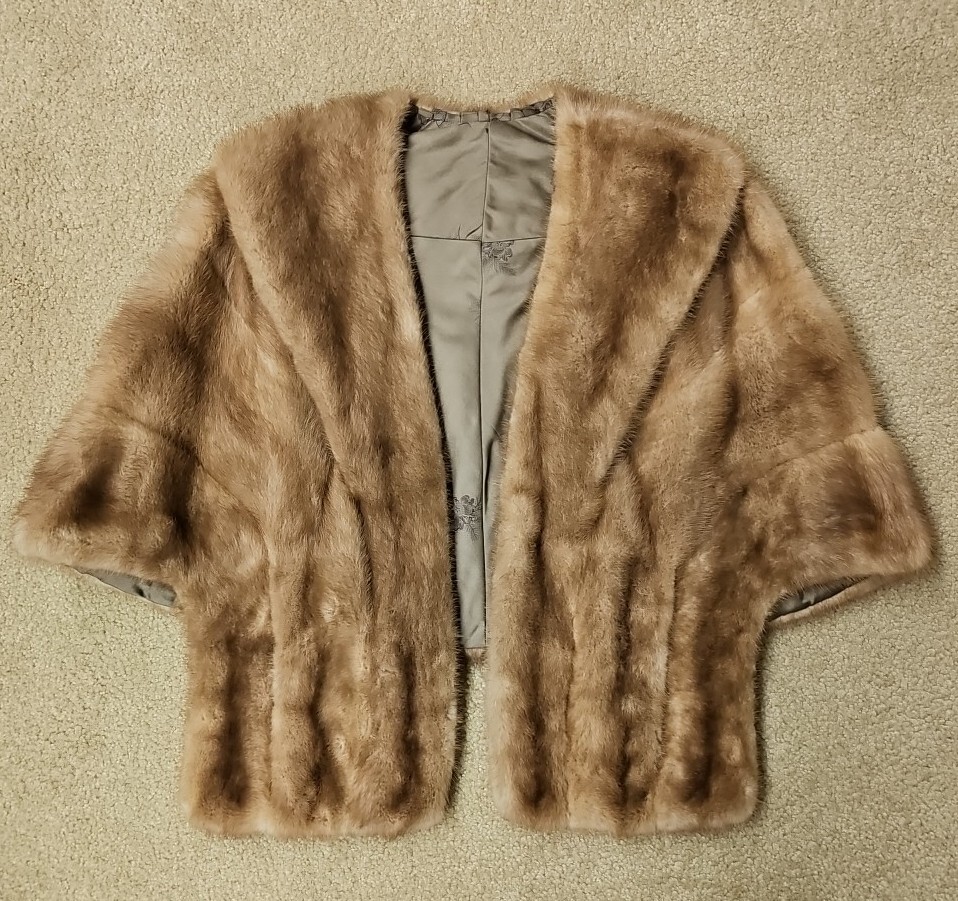 Vintage Mink Fur Stole With Pockets Shoulder Wrap Cover Up 1950s Unmarked EUC