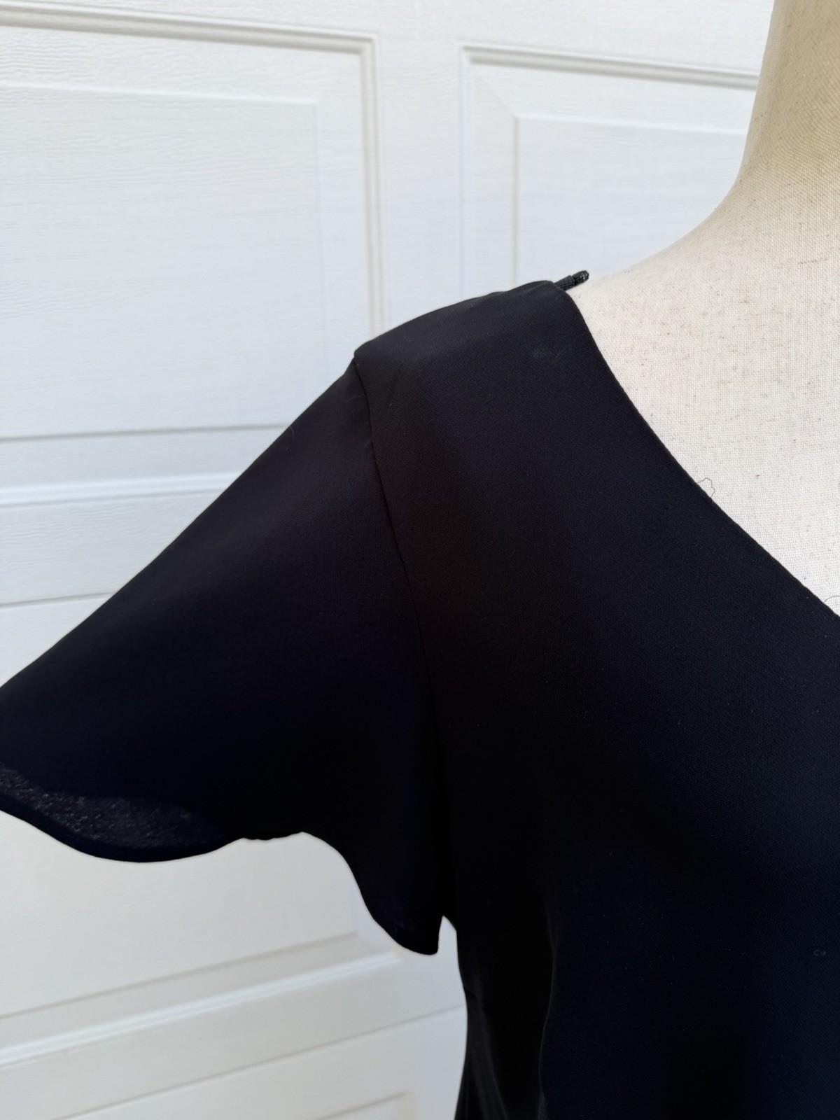Vintage S.L. Fashions Black Midi Dress Embroidered Floral 20W Plus Size V-Neck