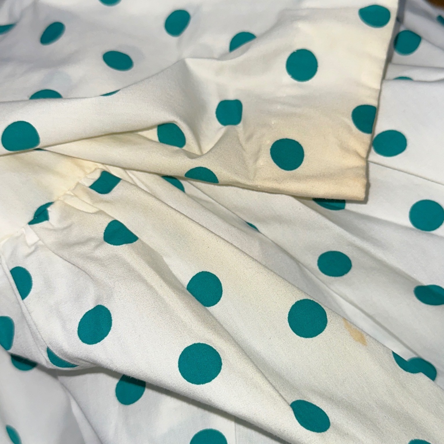 Sunshine Starshine Vintage 80s Polka Dot Peplum Dress Teal White Bow Size 14 NWT