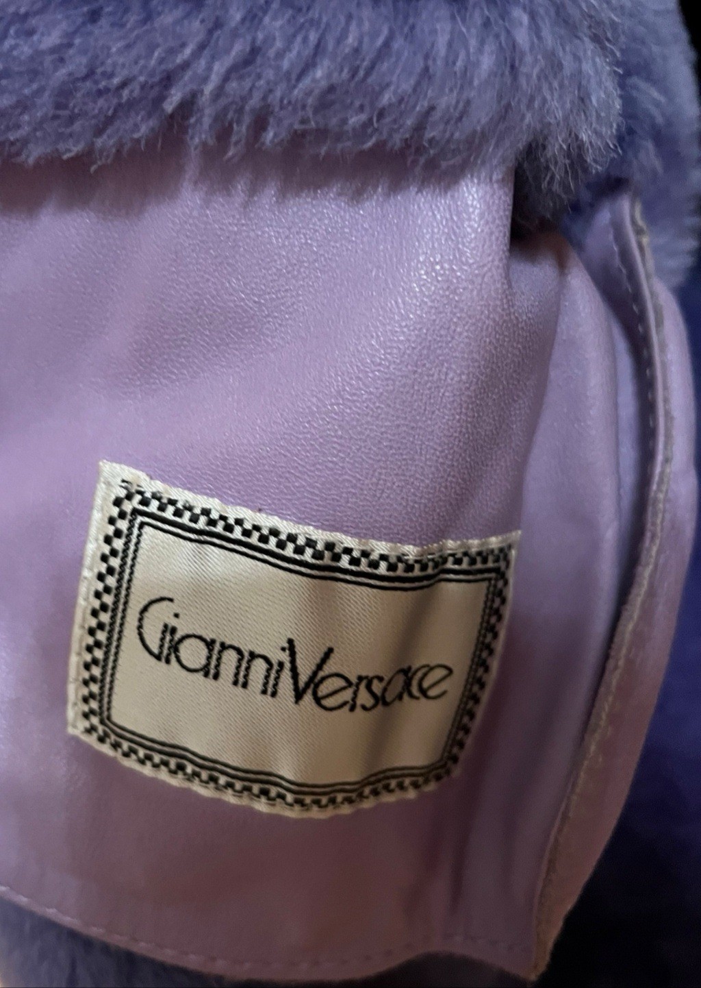 Vintage GIANNI VERSACE Purple Leather & Faux Fur Oversized Long Coat, Signed