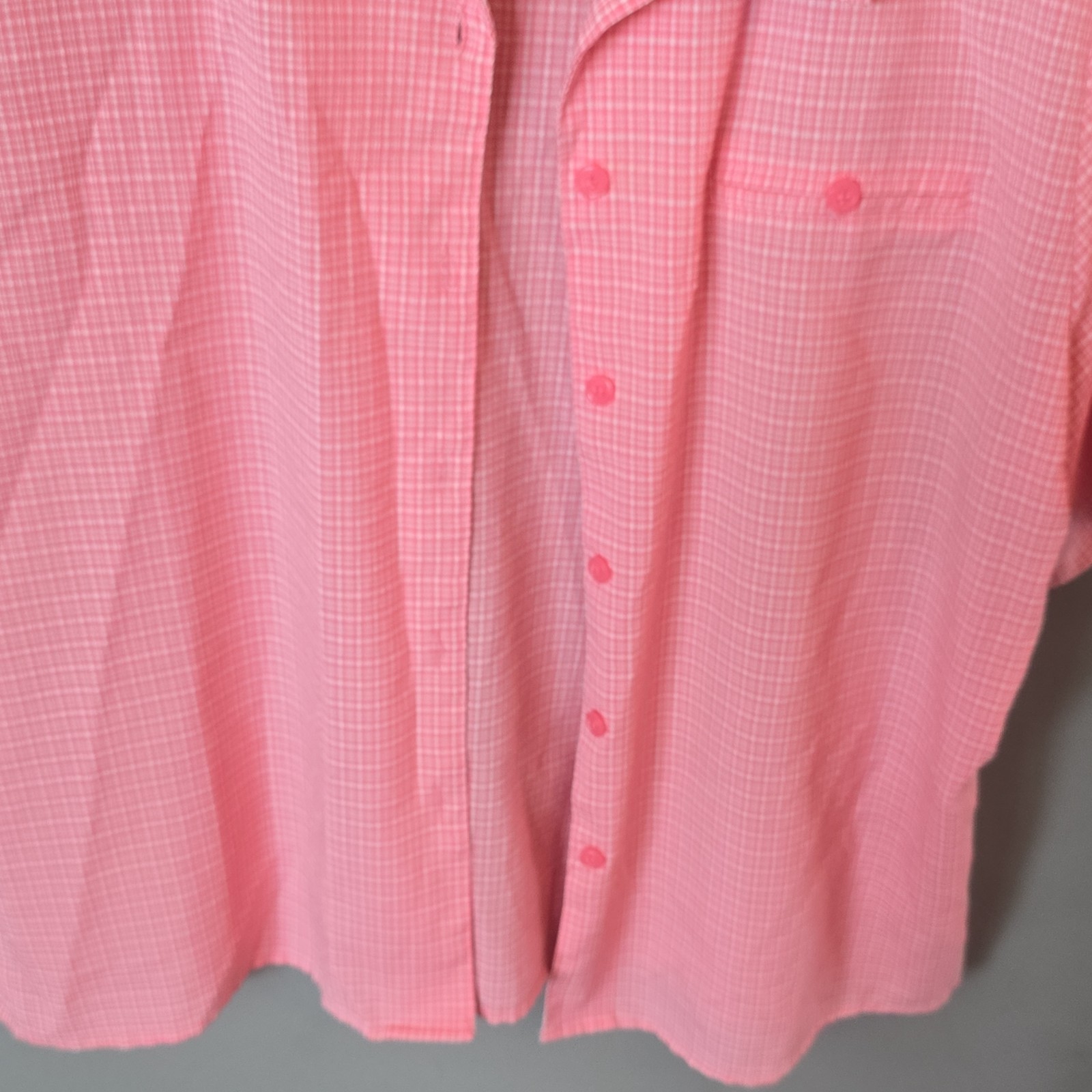 Vintage 80s 90s Joanna Pink Gingham Button Up Shirt Short Sleeve L Cottagecore