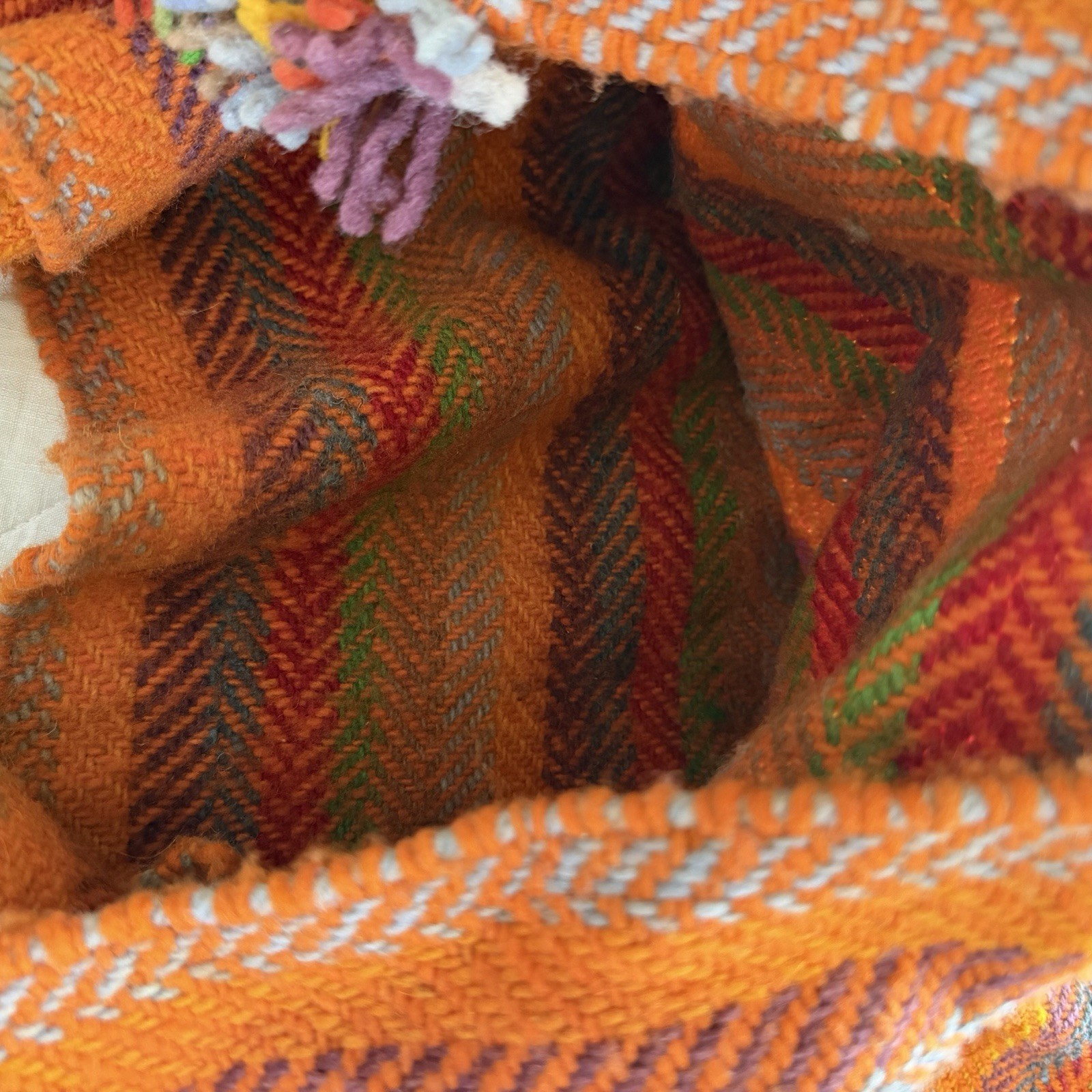 Vintage Woven Boho Poncho Wool Blend Fringe Southwestern Pullover