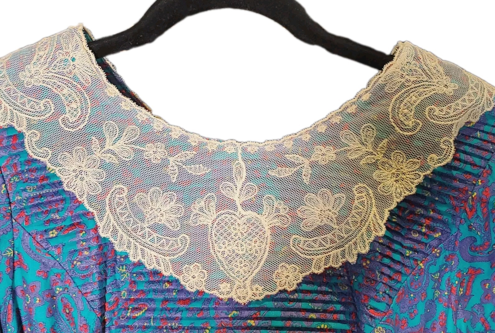 VTG Donna Morgan Non Stop 80s Cottagecore Bib Dress Cotton Paisley Lace Size 6*
