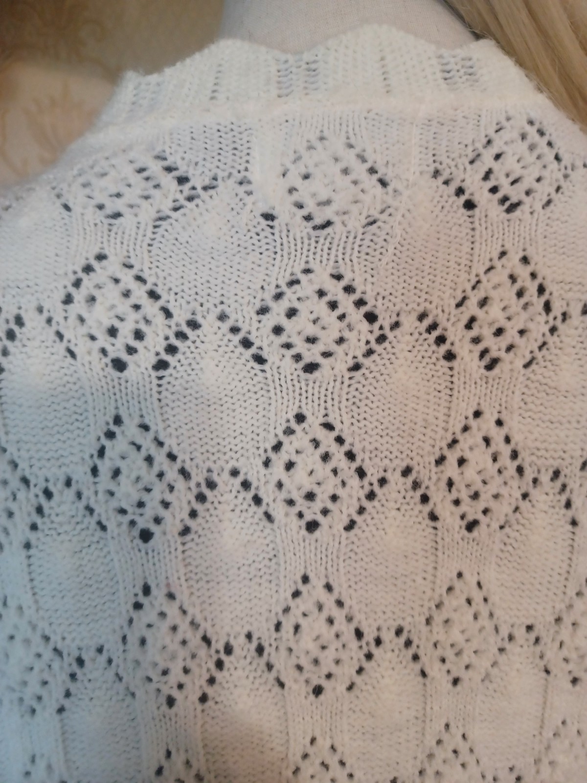 Vintage 1960s/1970s Kenneth Too Ivory-Colored Open Knit Sweater Girl Cardigan