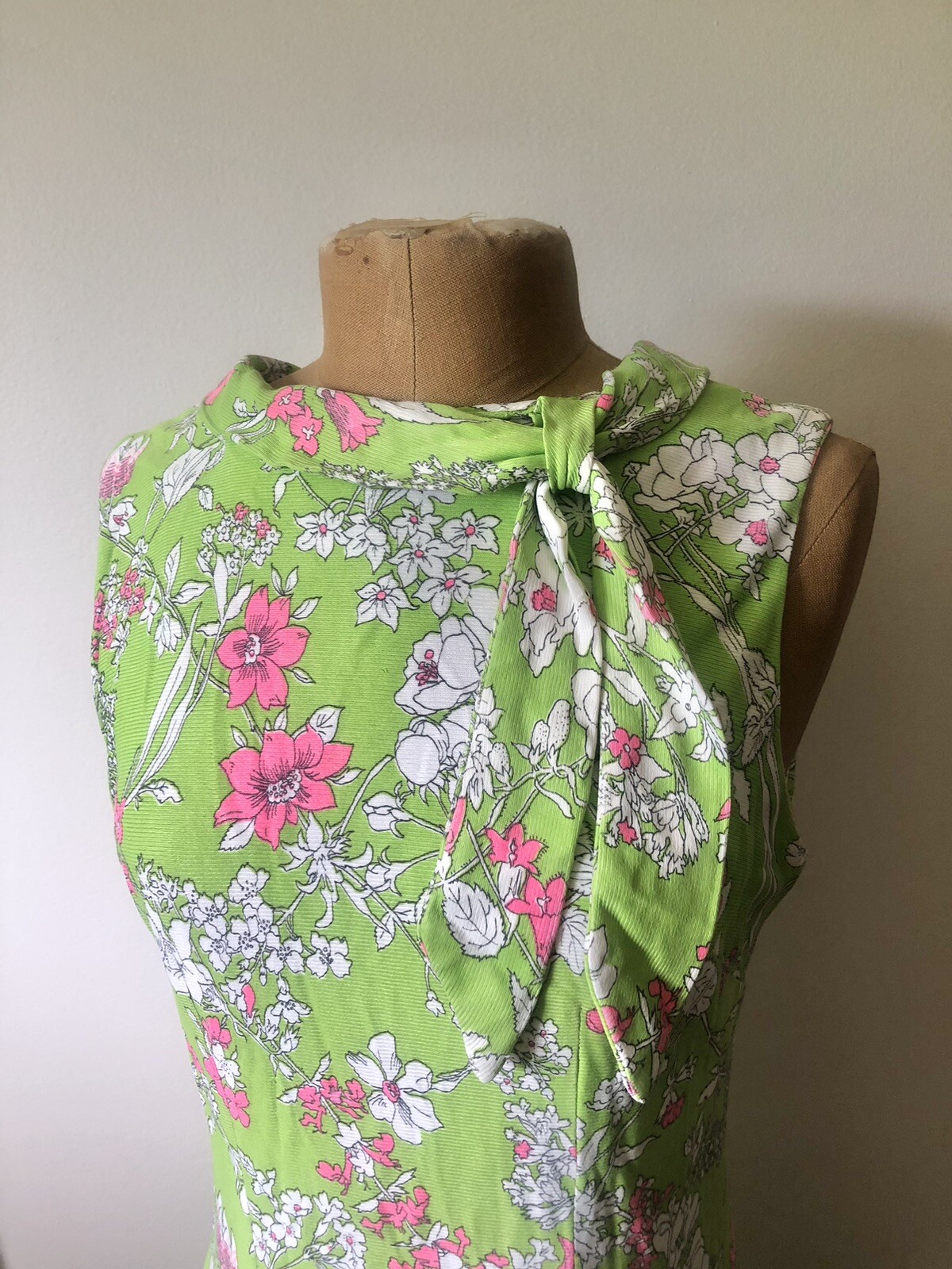1920’s Inspired Lime Green & Pink Floral Drop Waist Dress