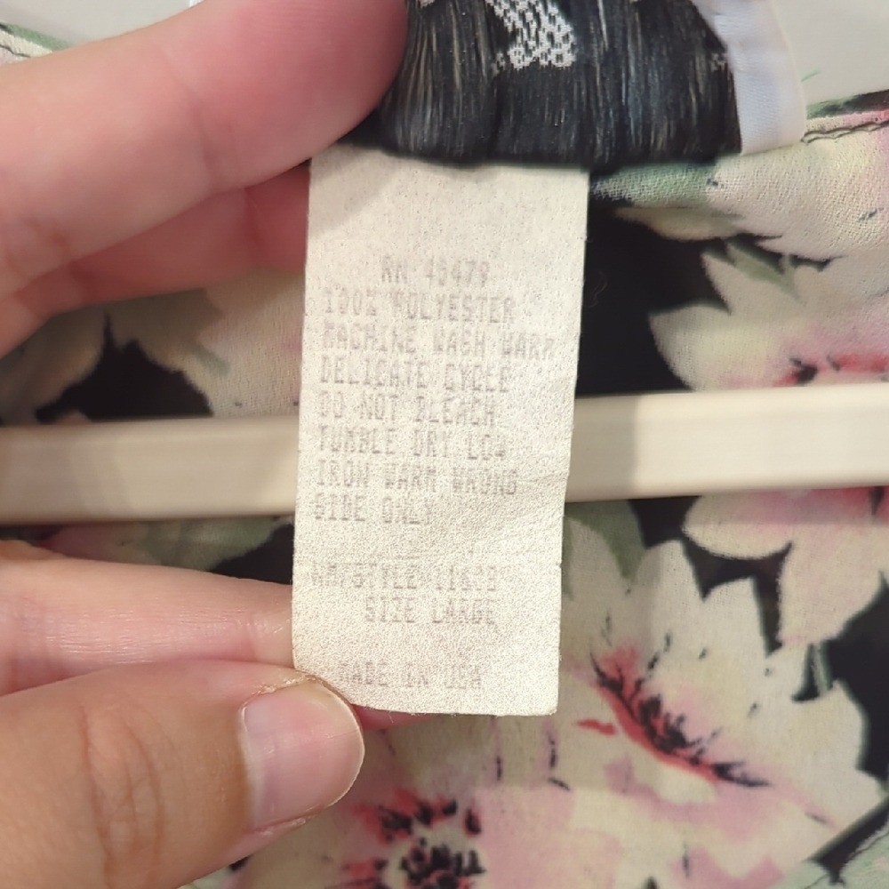 Vintage Floral Blouse Ruffles Long Sleeve size L Made in USA