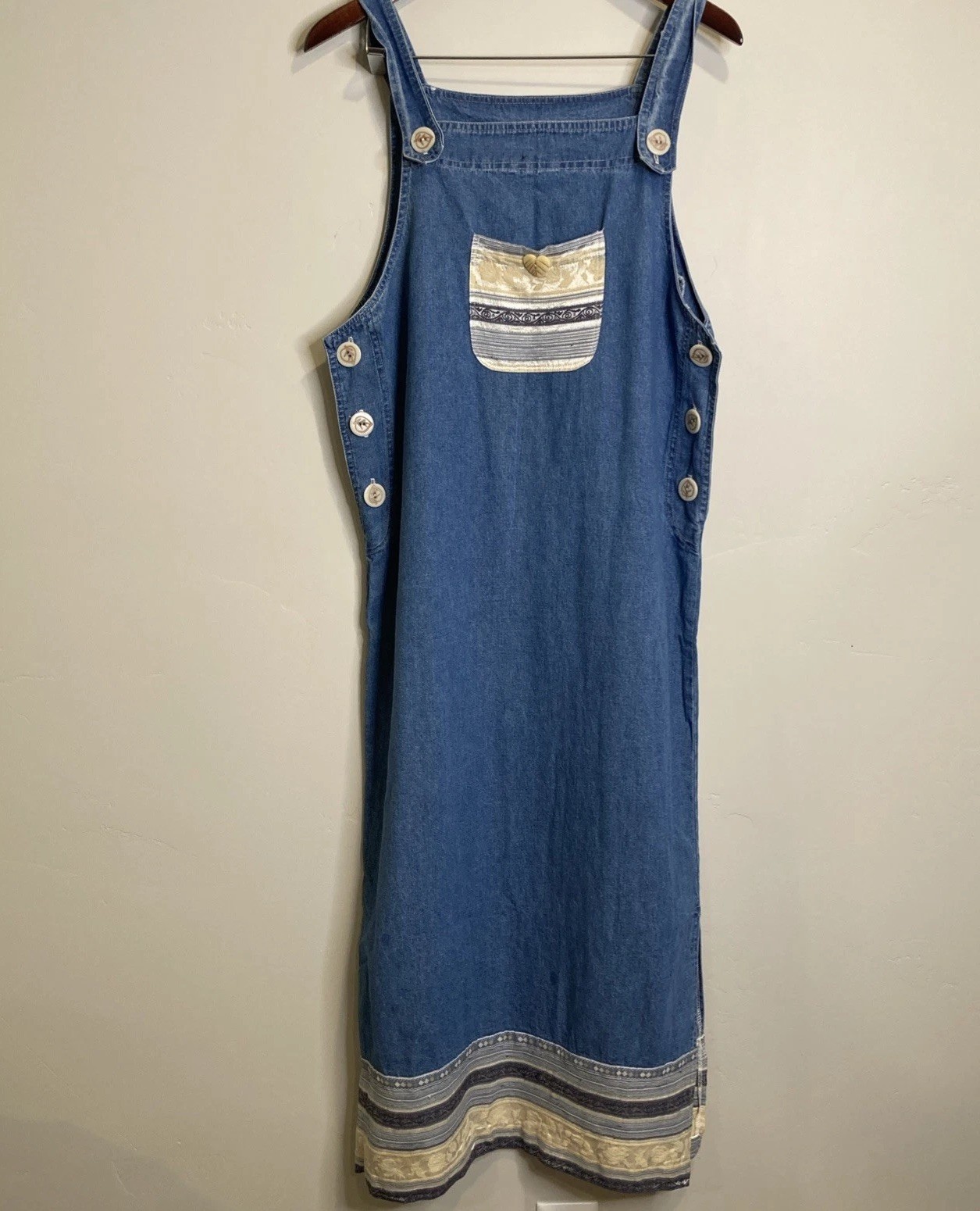 Vintage Nina Piccalino Overall Dress Sz 8 Women Denim Lace Trim Cottagecore 90s