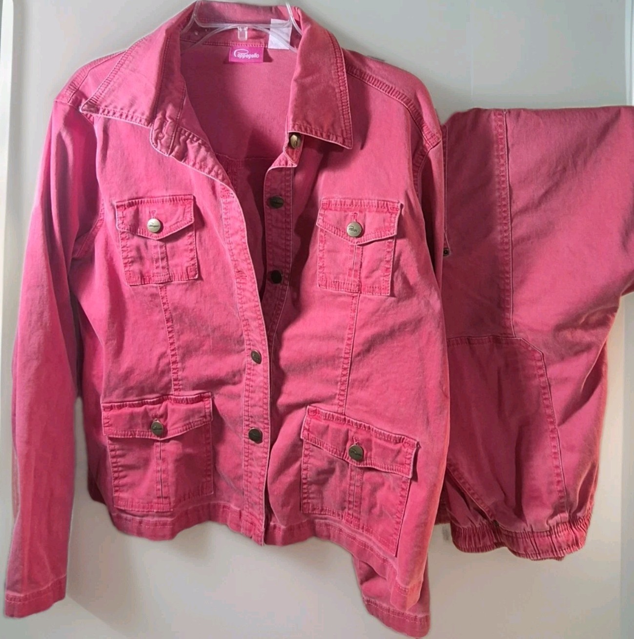 90’s 2pc Cappagallo Red Denim Jacket sz Lrg & Pants sz Med Women’s Pkts VTG