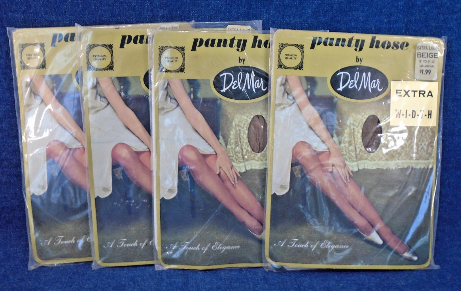 4 Pair Vintage Del Mar Pantyhose Nylons Extra Large Beige 100% Nylon NOS