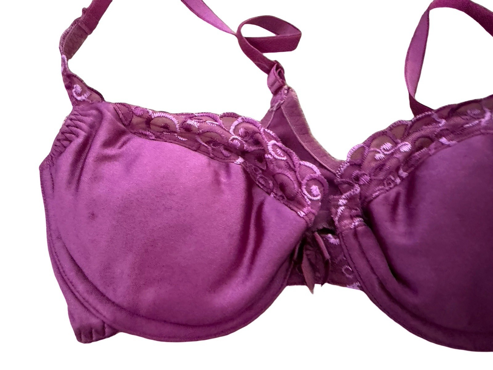 Vintage Victorias Secret scalloped Bra 36b Shiny purple Satin Removable Pads