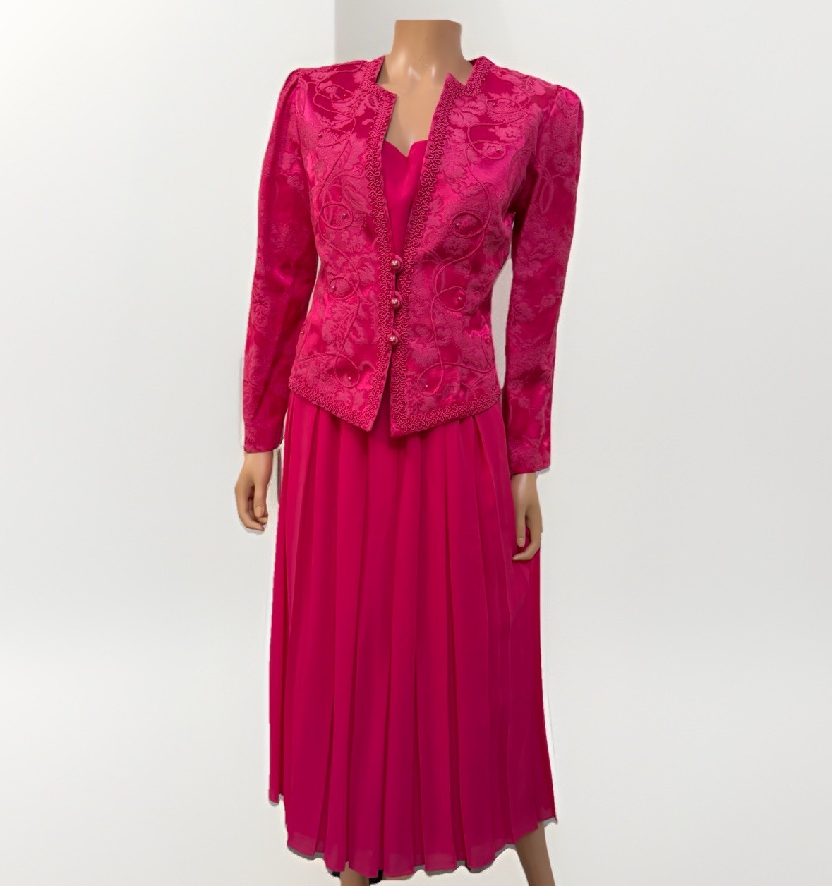 VTG Hot Pink Fuchsia Dress with Jacket Women’s Size 12