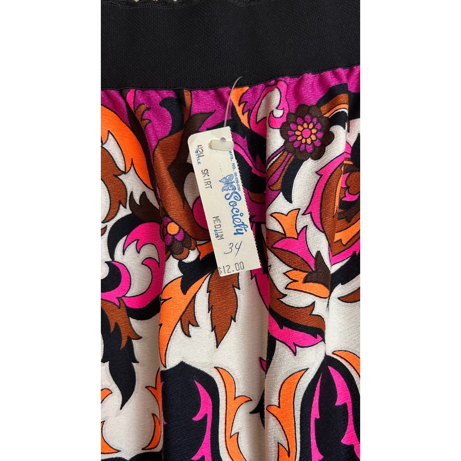 Vintage Society 70s Psychedelic Floral Maxi Skirt Barkcloth Cotton NWT Boho