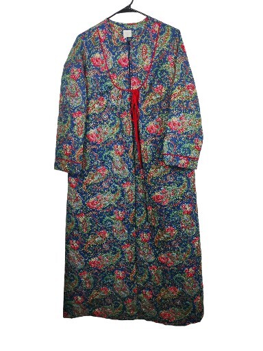 VTG Bright Floral Boho Housecoat Robe Overall Dinner Lady Cleaner Sz M 14-16