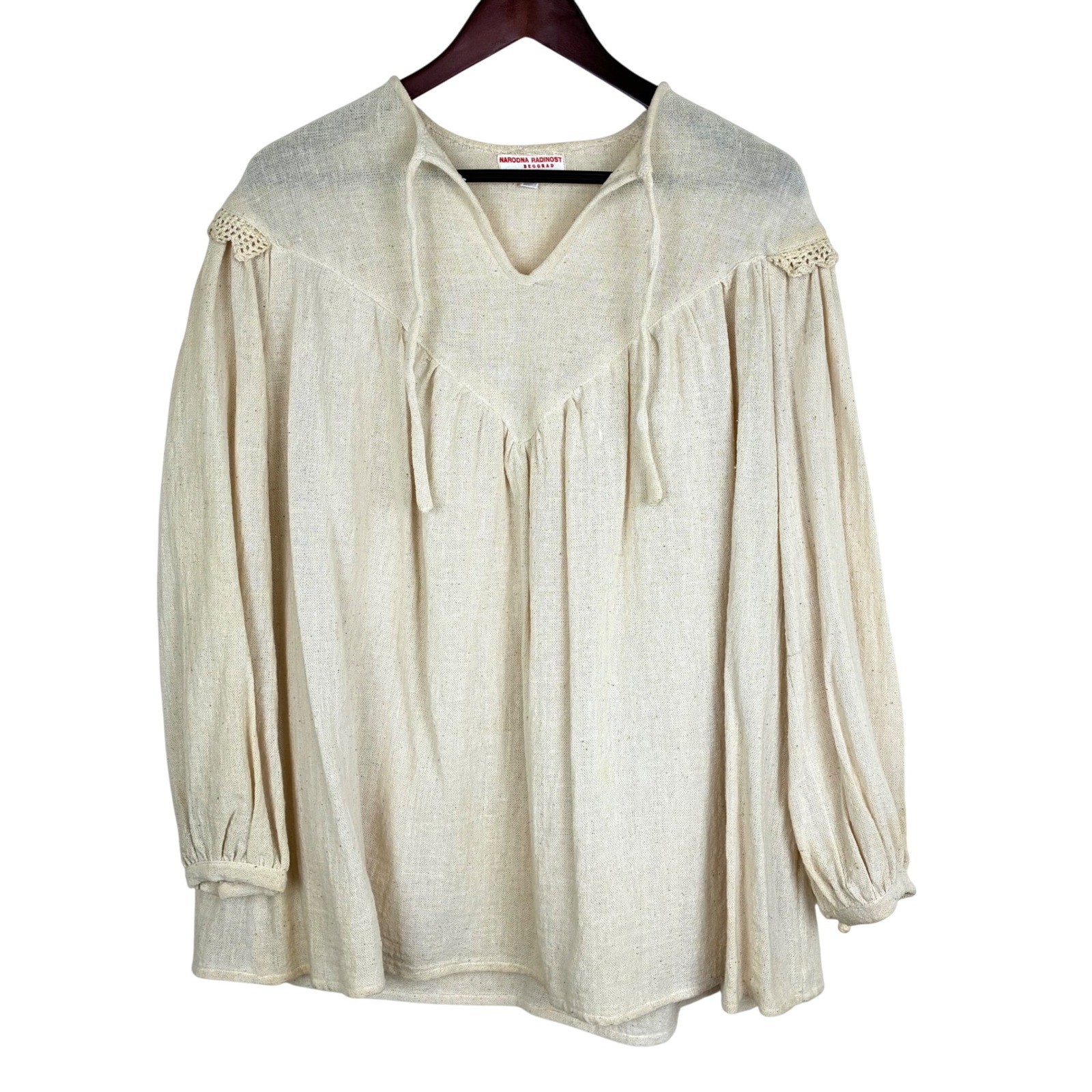 70s Vintage Handmade Top Sz M Linen Yugoslavian Folk Peasant Renaissance Boho