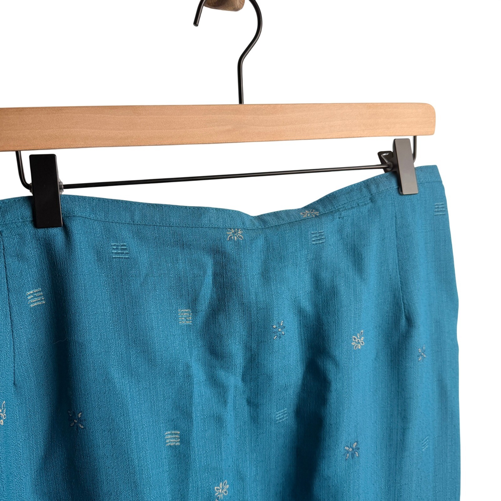 Alfred Dunner Womens Vintage Embroidered Midi Skirt 20 Teal Blue Career Retro