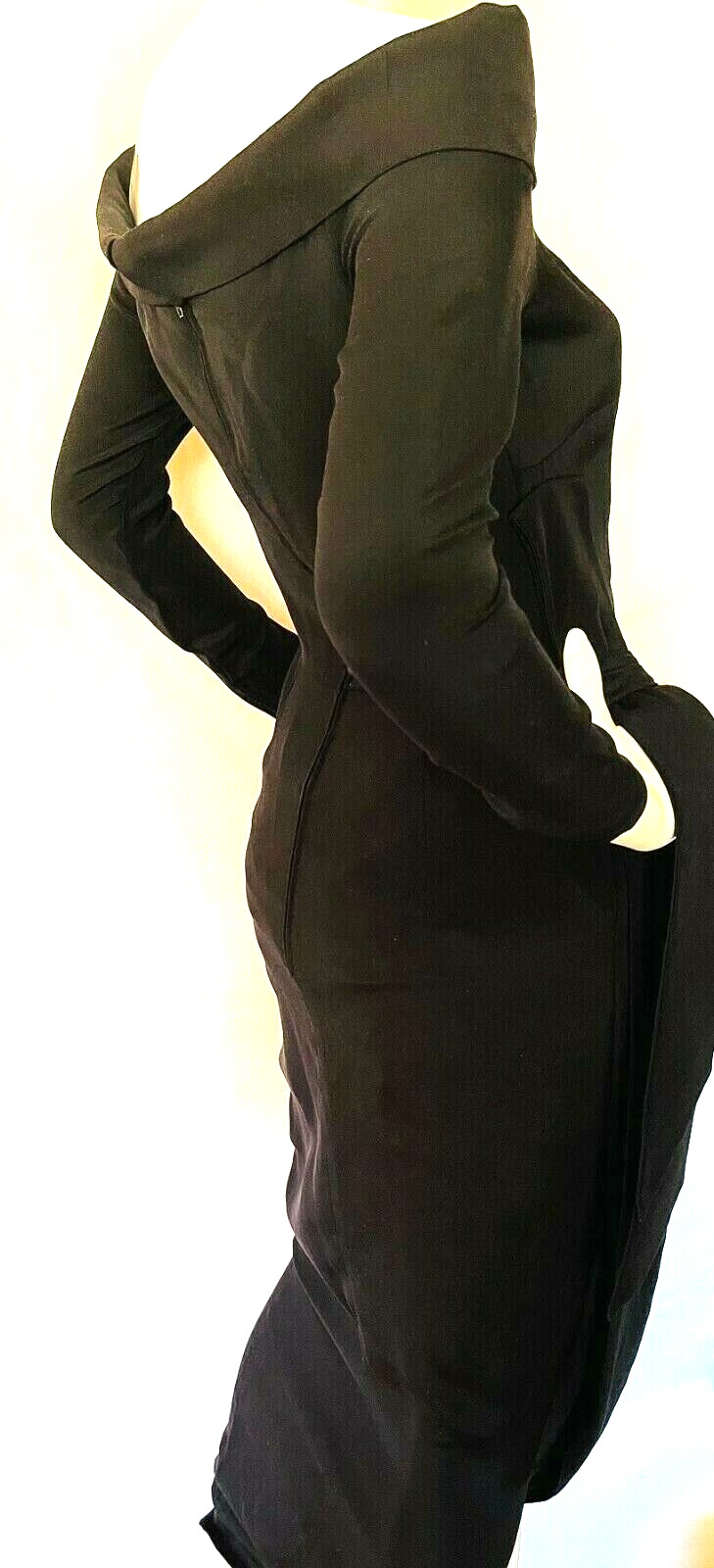 VTG Bernard Perris Silk Wiggle Dress Black Off Shoulders SZ X- Small Very Tight