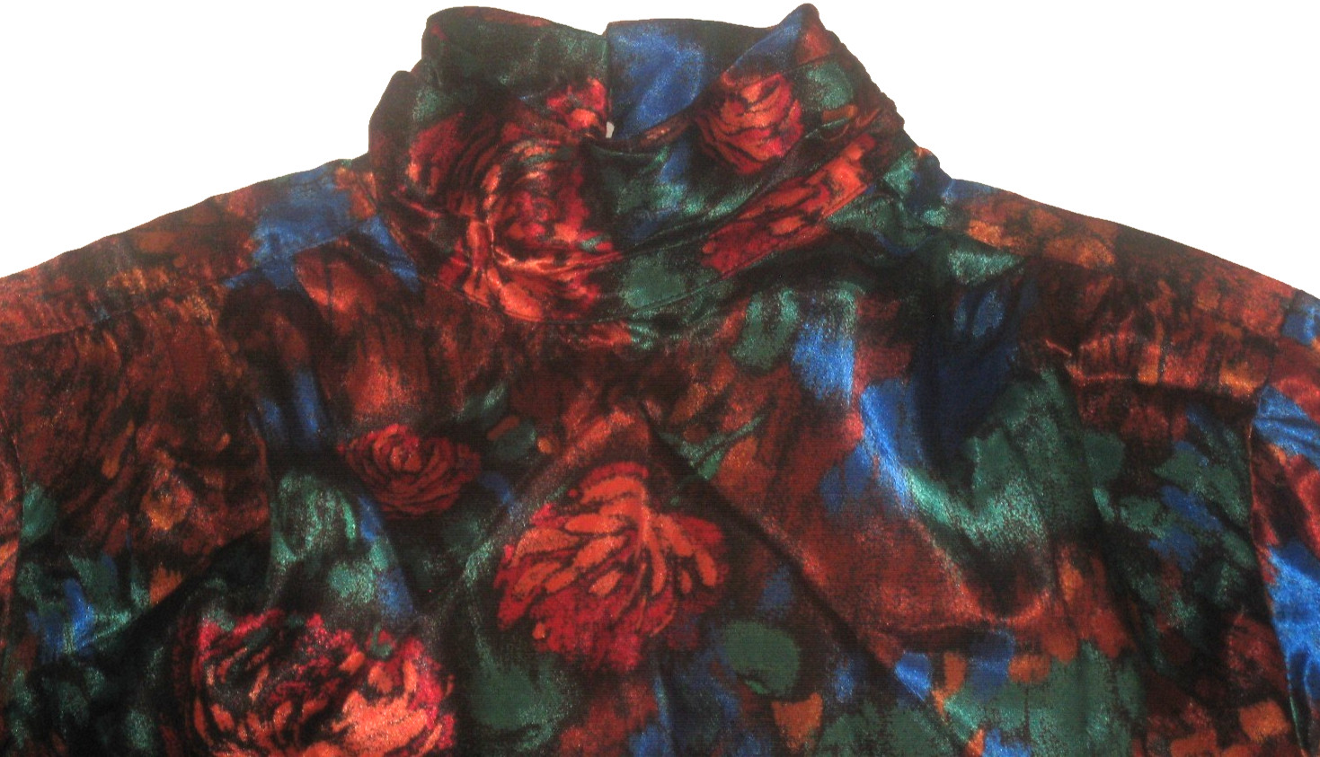 Vintage Yves St. Clair Slinky-Silky L/S Multi-Floral High-Neck Blouse 12 Korea