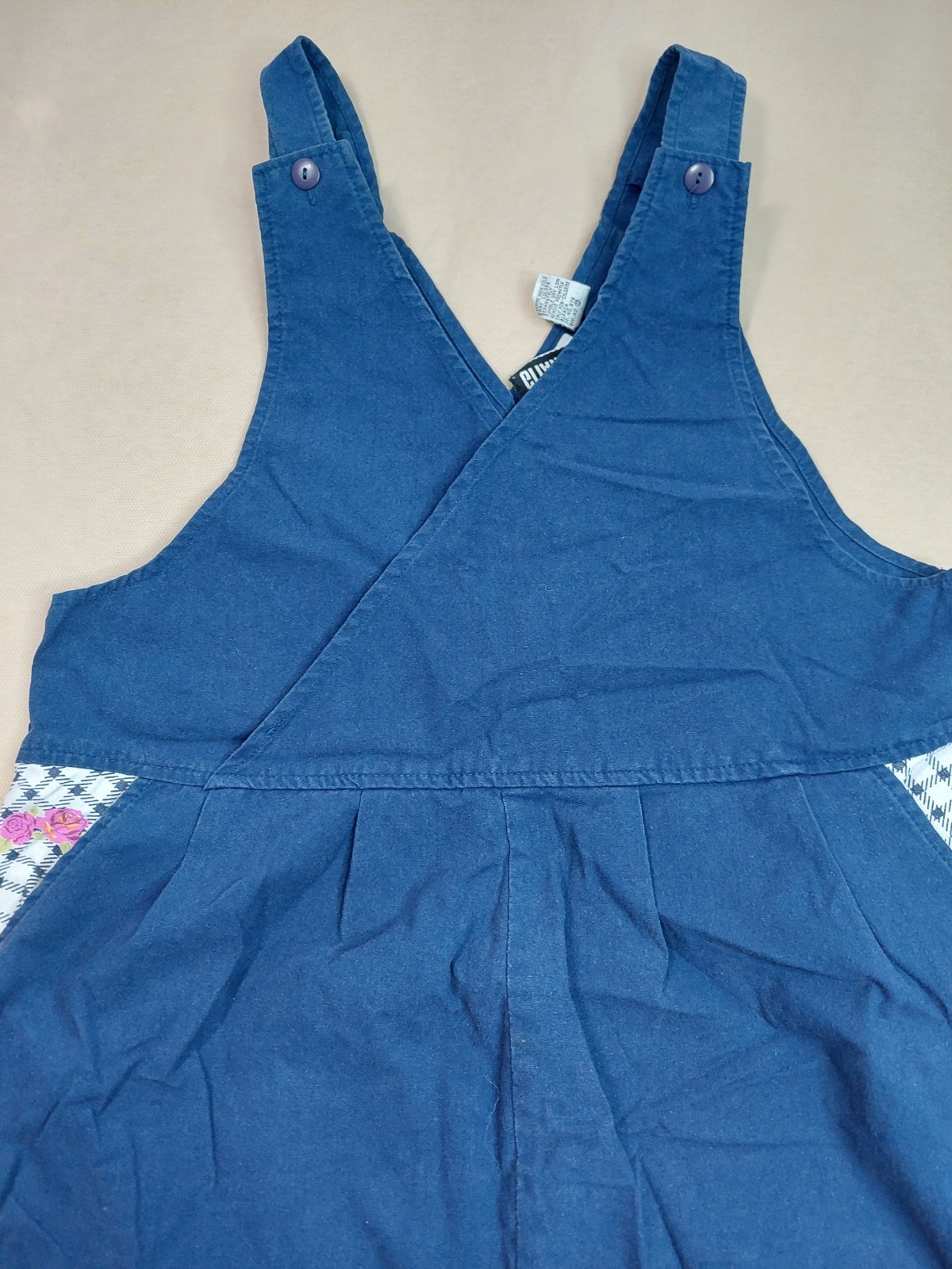 Vintage 90s Gitano Blue Jumpsuit Black White Checkered Rose Trim Overalls M Y2K