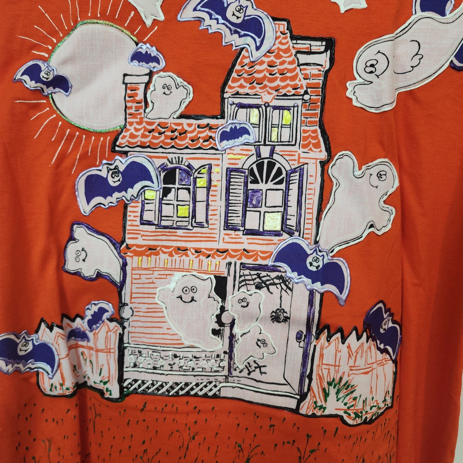 Vtg Jerzees Tee Painted Halloween Pumpkin Bats Ghost Haunted House 80’s 90s XL