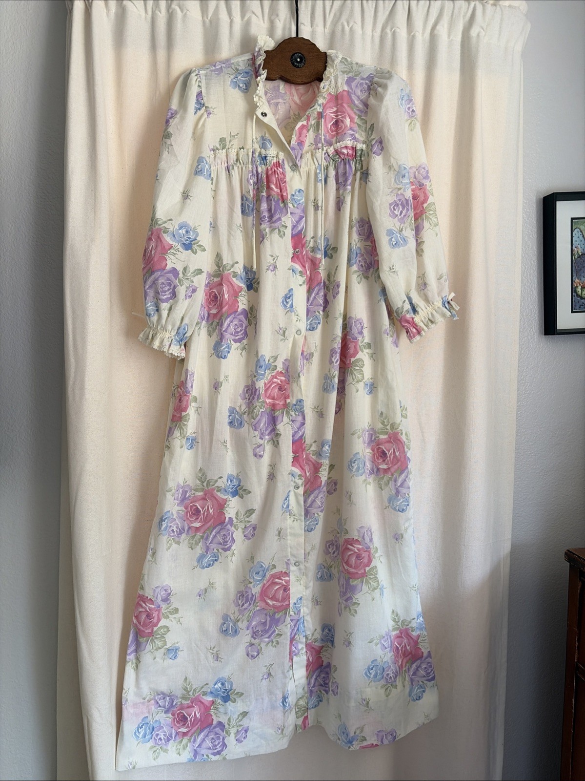 Cottagecore Grandmacore Dressing Robe Floral Sz S Vintage 80s