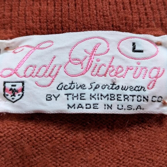 Vintage Lady Pickering Otter Creek brown orange long sleeve v neck sweater L