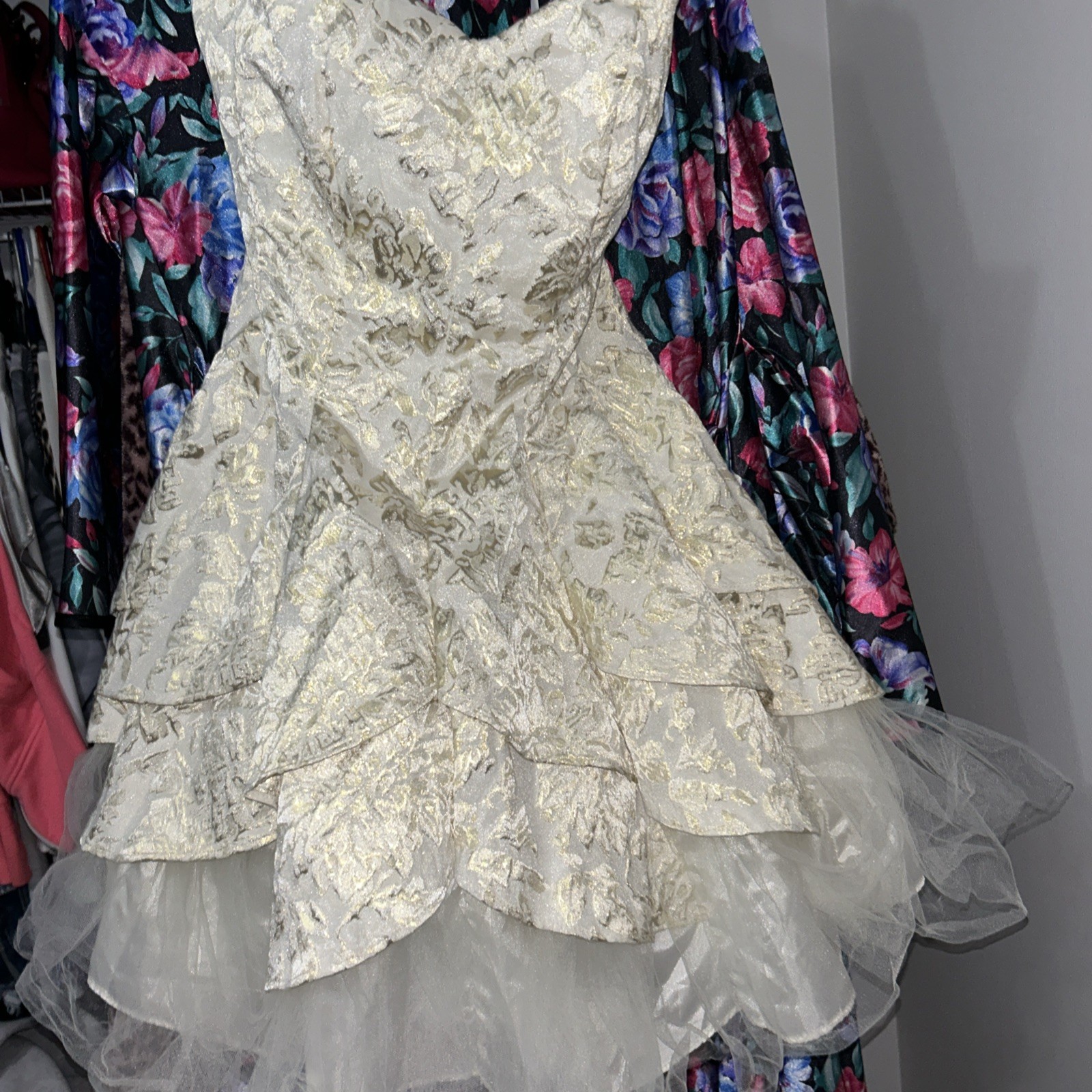 Vintage Deb Party Gold Metallic Party Dress Bustier Short Mini Tulle Small 5/6