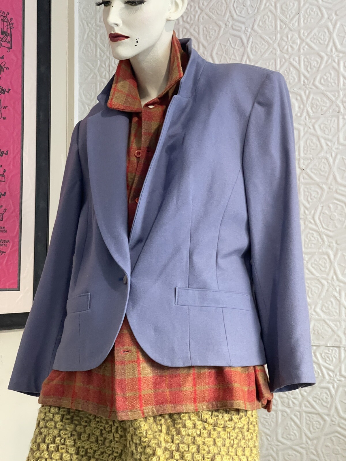 Vintage 1980s-1970s Pendleton Blazer-Lavender-Grey-Wool-Classic-Jacket-medium