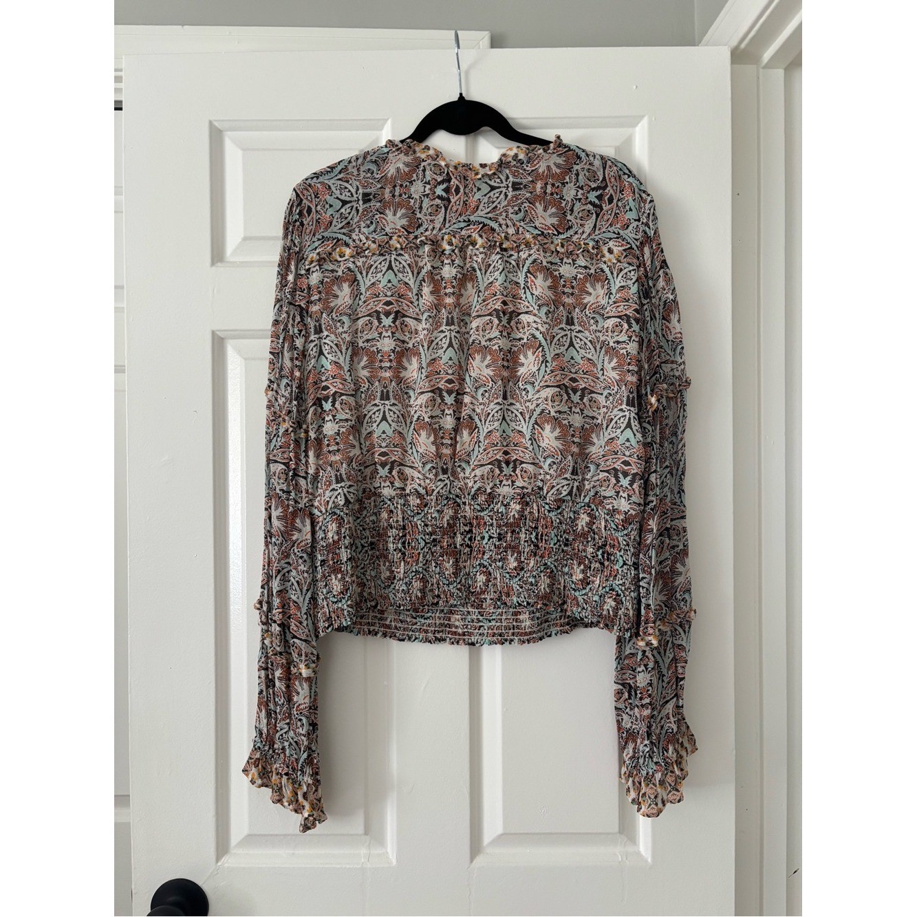 Anthropologie Paisley Smocked Faux Wrap Boho Blouse – Size XL