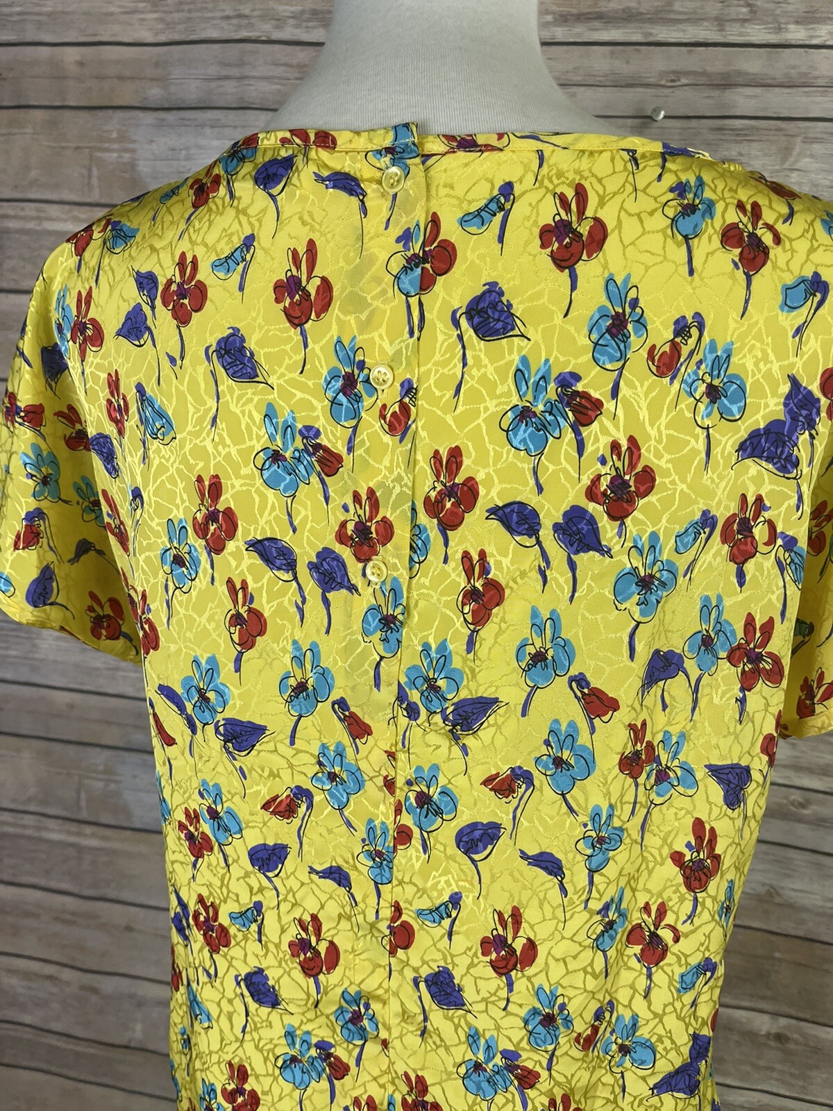 Vintage Stuart Lang Size 16 Floral Blouse Yellow Boxy Fit Cottage Core Button