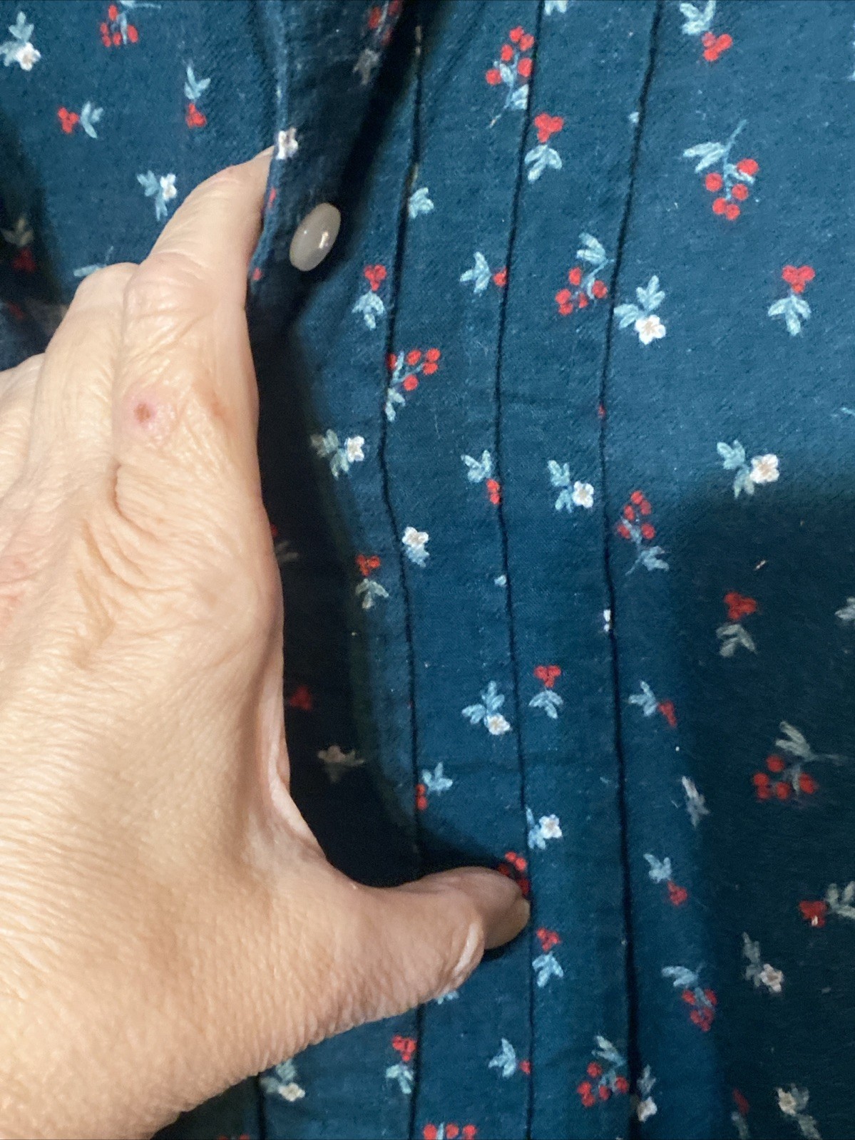 Vintage Cotton Flannel Nightgown Green Red Floral Large