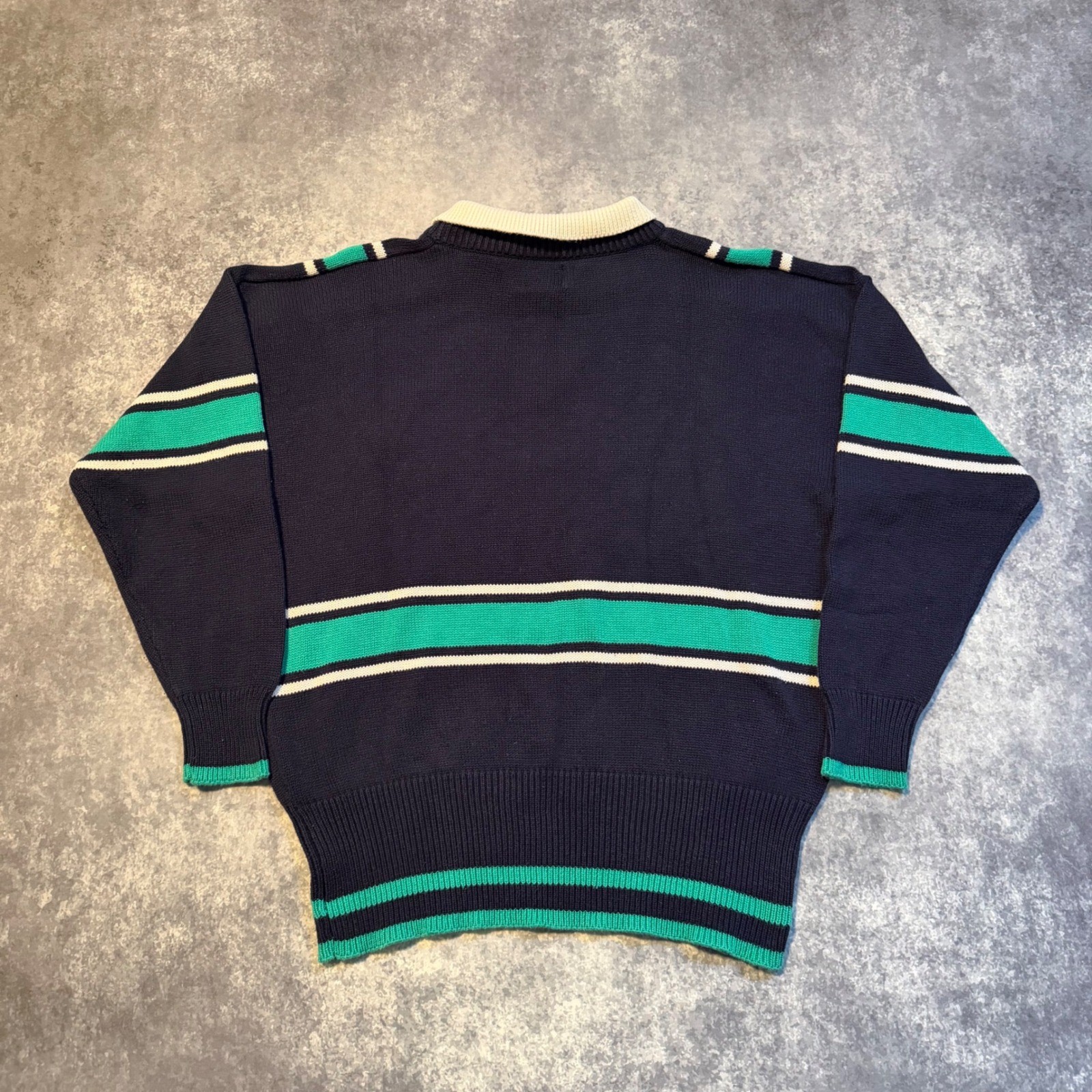 Vintage FIA Italia Rugby Striped Knit Sweater Navy Green White Crest Women Large