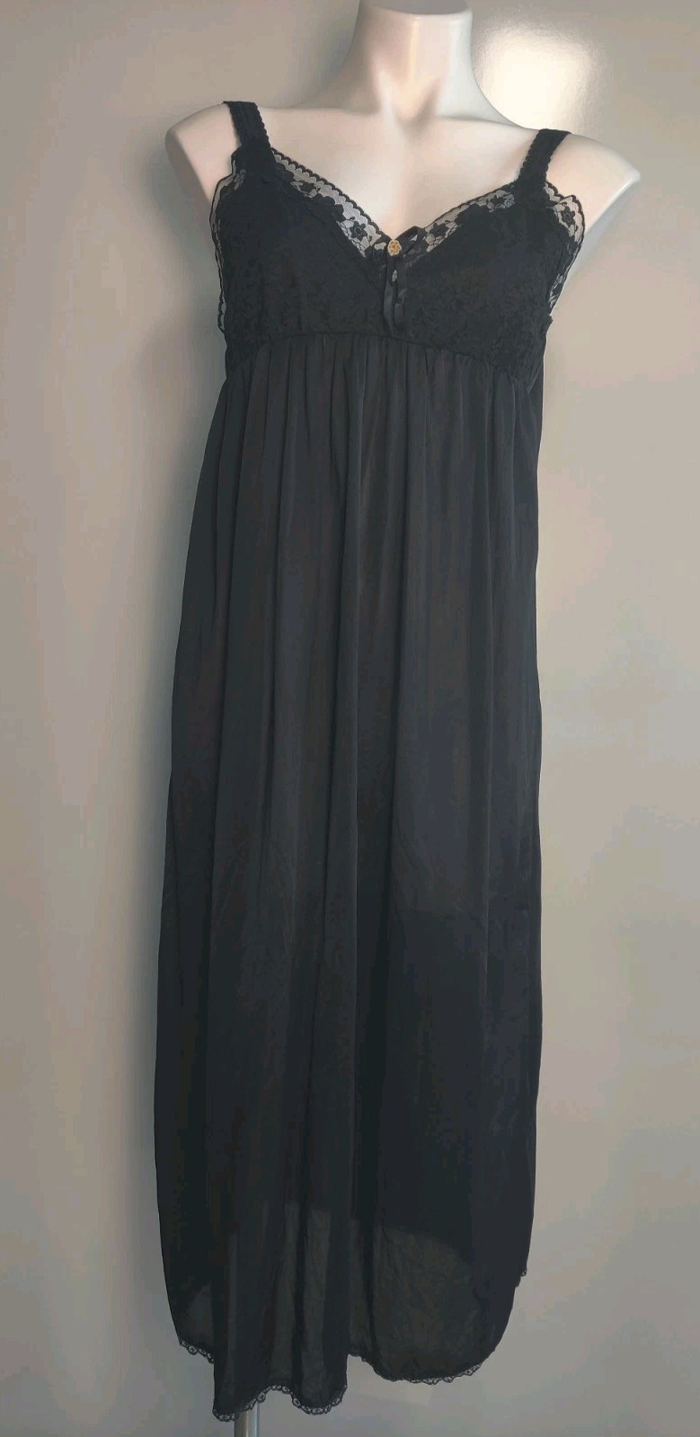 Vintage Slip Dress Nylon Lacy Sexy Nightgown Size Medium Long Goth Babydoll