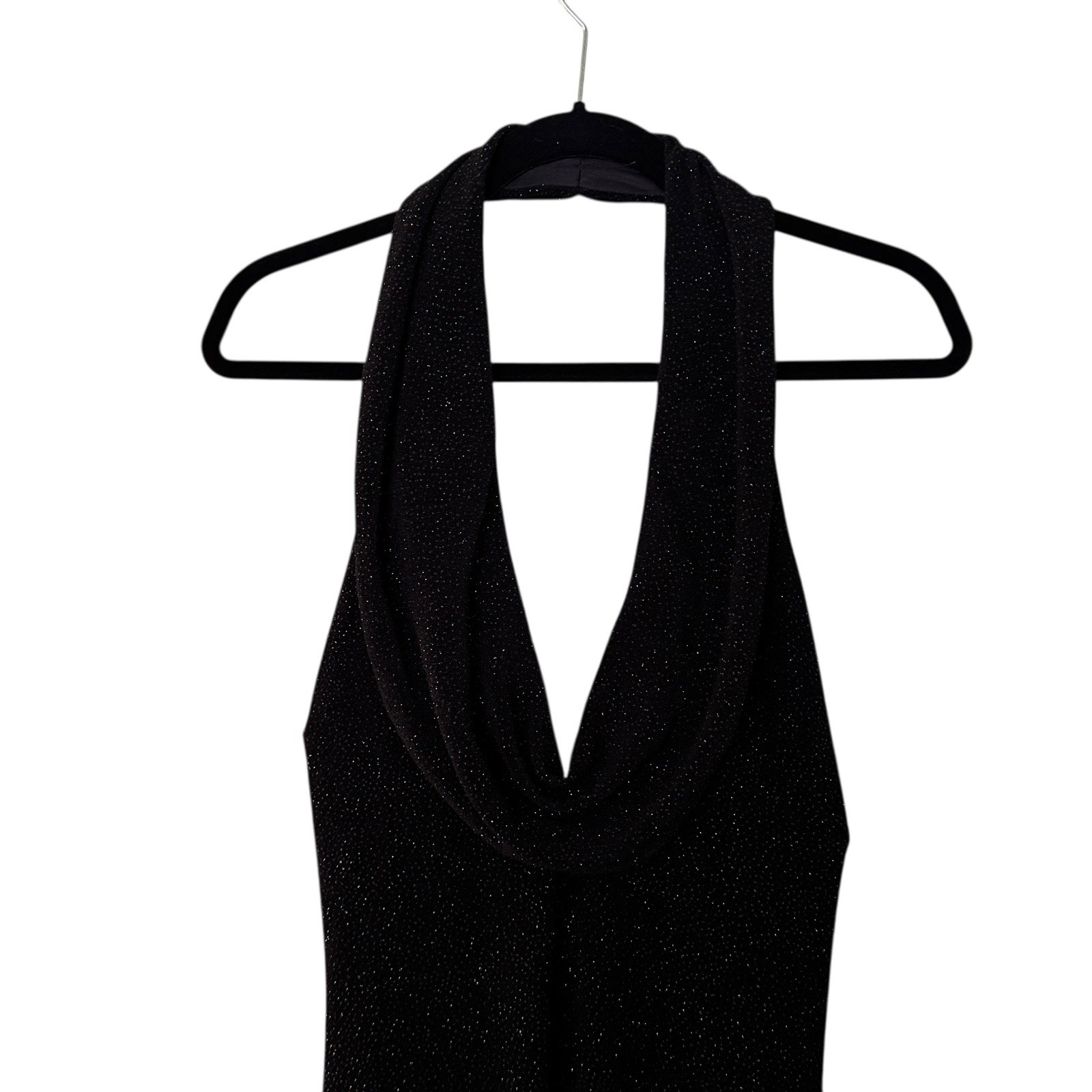 Maxi Halter Dress Women’s 10 Black White Sparkly Stretchy Cruella Vintage