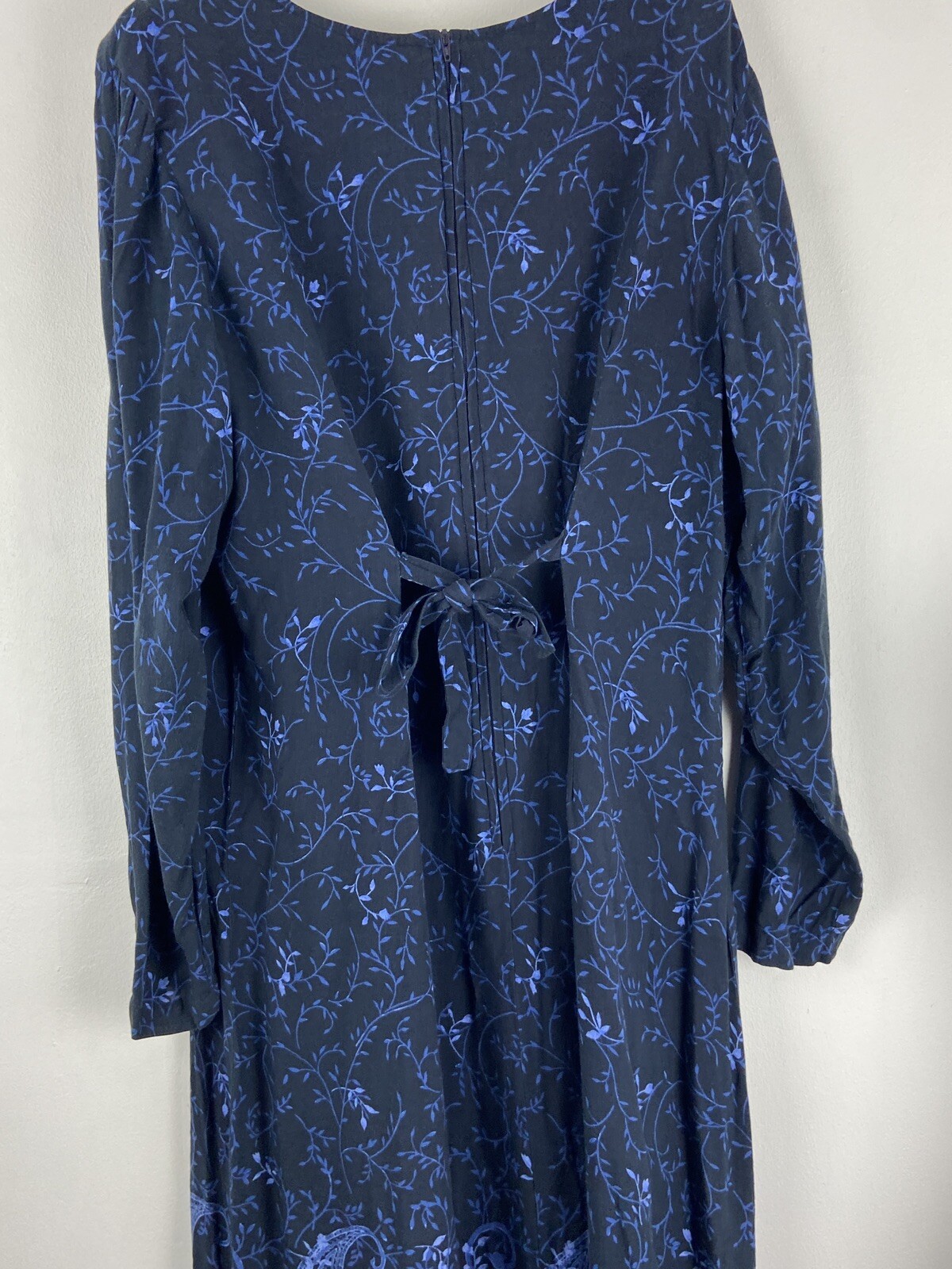 Vintage 80’s JG Hook Long Sleeve Pleated Navy Blue Floral Paisley Dress Size XLP