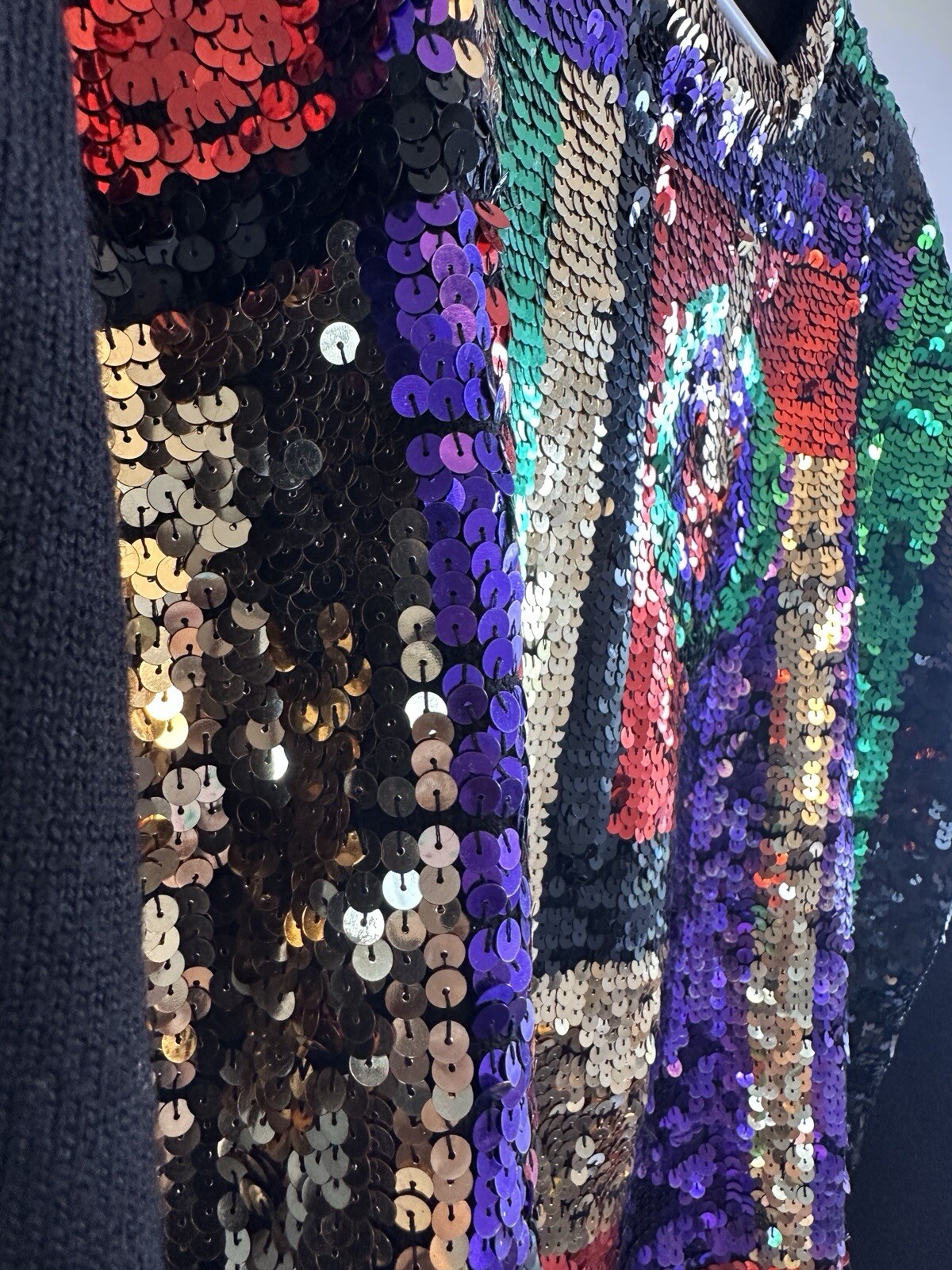Vintage Sequin Sweater Multicolor Abstract Geometric Pattern Party Pullover