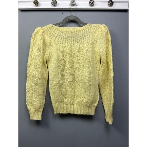Vintage Cristina’s Cable Knit Sweater Womens Medium Yellow Puff sleeve Pullover