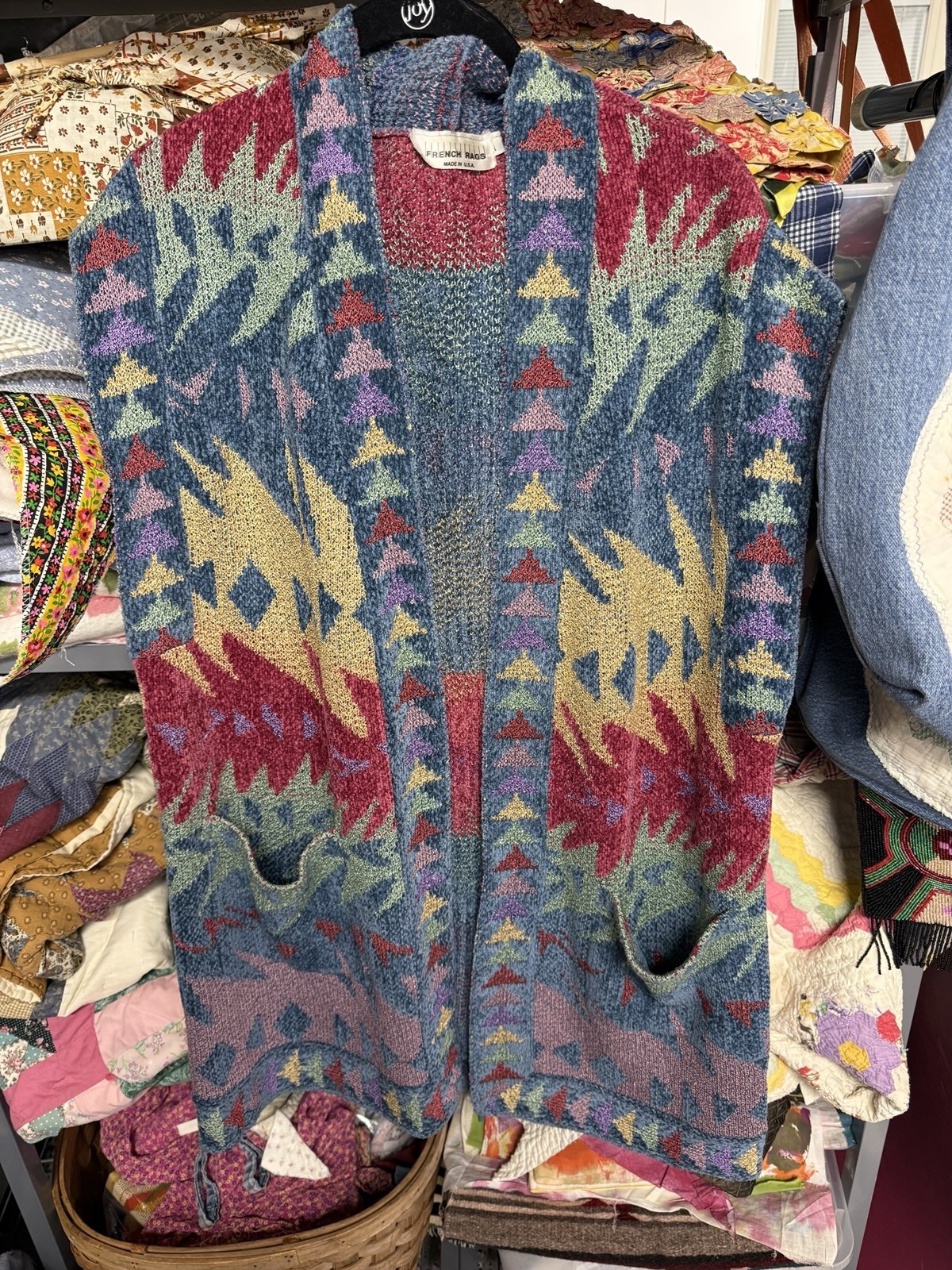 Vintage French Rags Southwestern Aztec Cardigan Vest Longline USA Size 1
