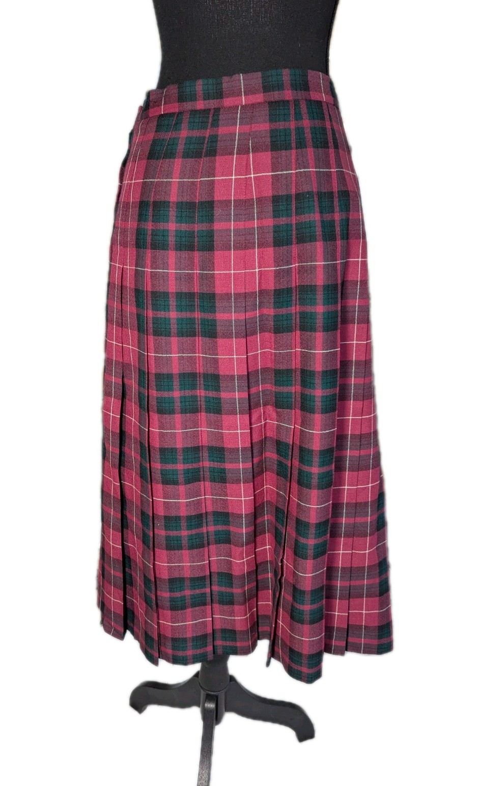 VTG Dean’s Of Scotland Women’s Red/Green Tartan Plaid Pleated Midi Skirt 28″x32″