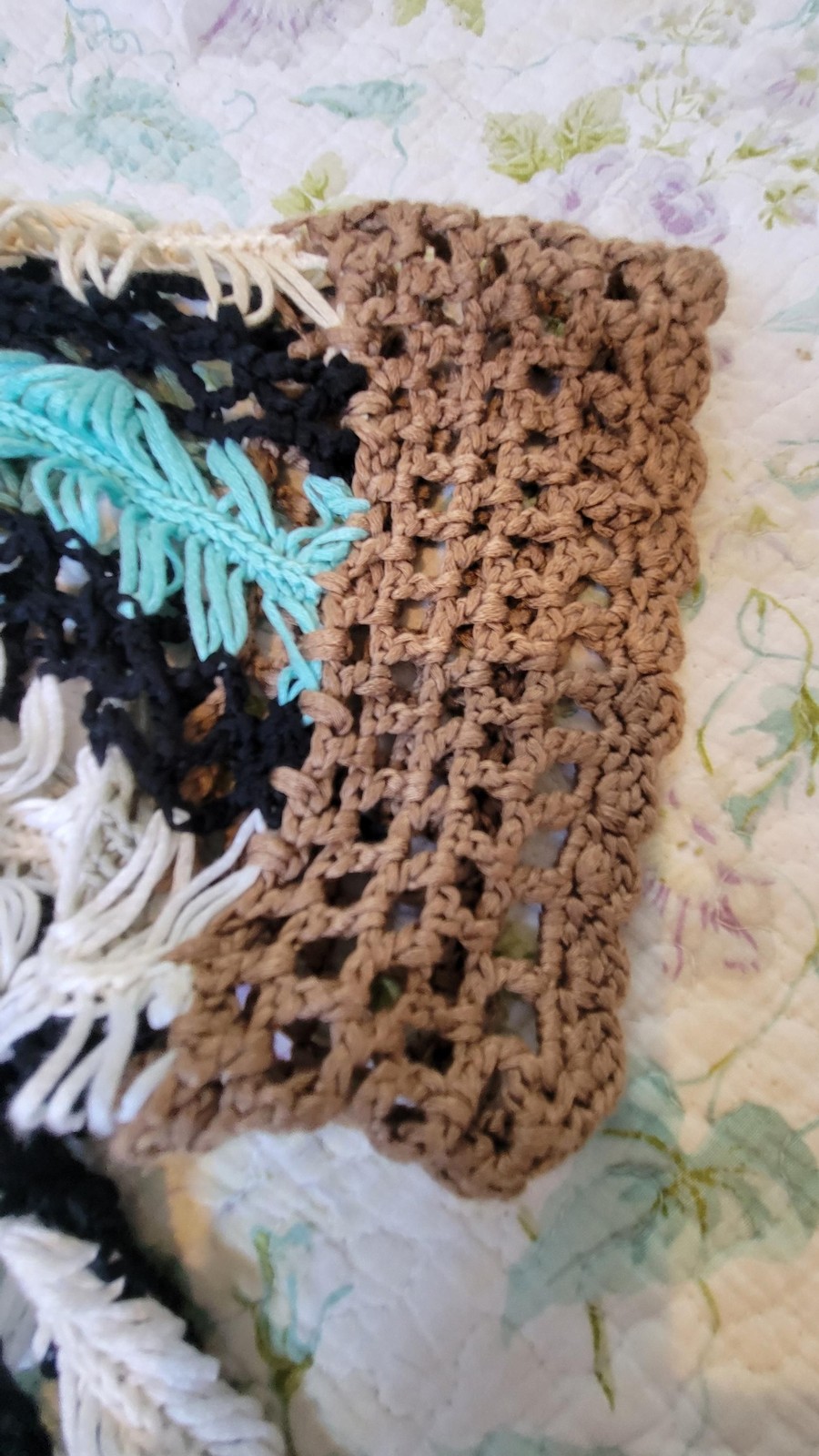 Vintage Sioni Crochet Multicolor Boho Fringe Top – Size L/XL