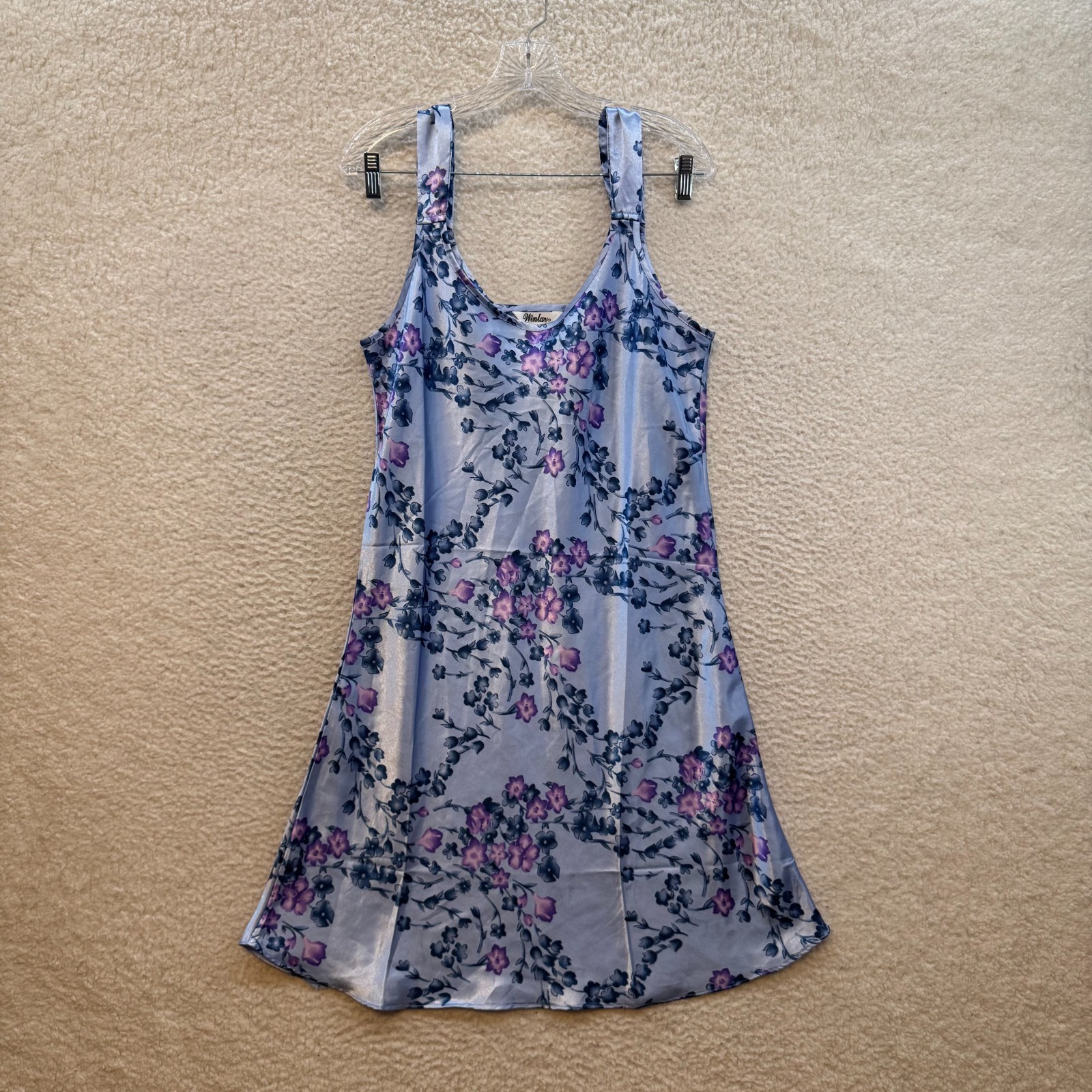 90s Y2K Vintage Slip Dress Medium Purple Lavender Lilac Satin Floral