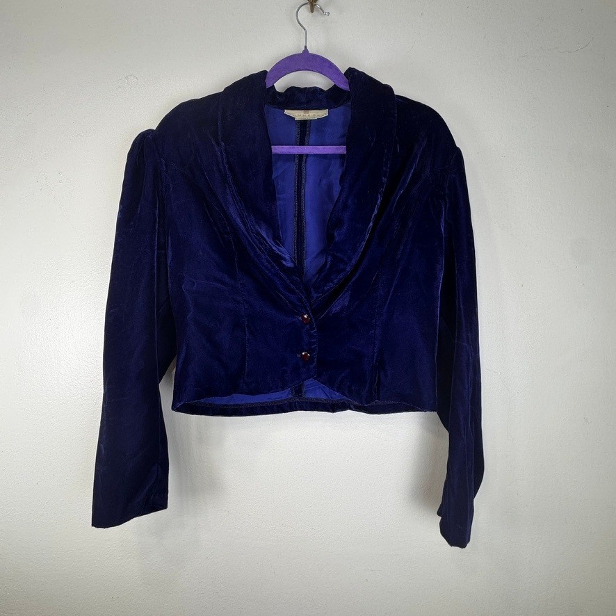 Vintage Gunne Sax Jessica McClintock Blue Velvet Cropped Jacket Puff Sleeve 13