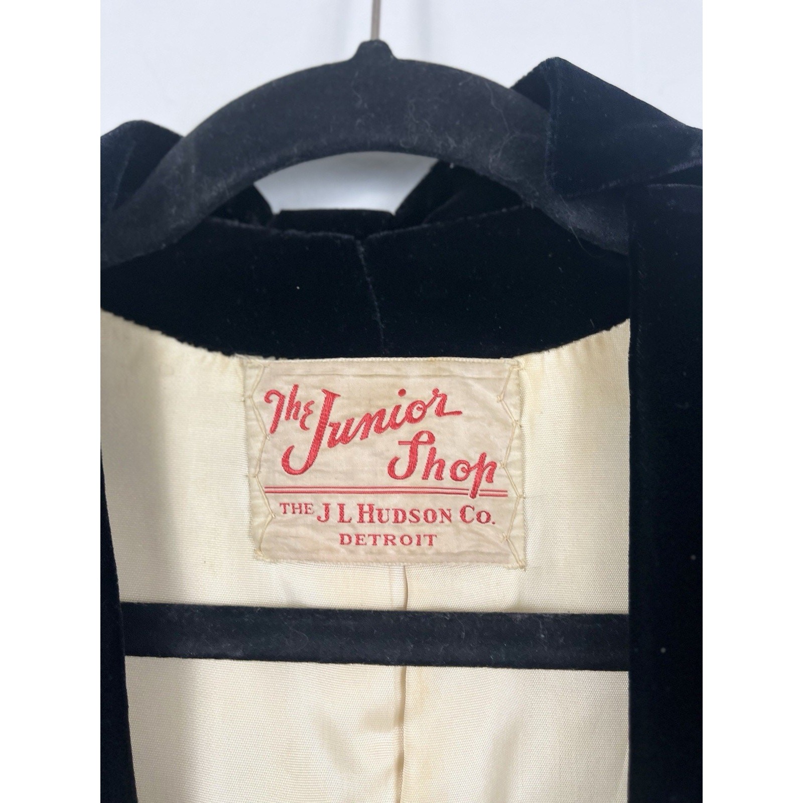 vintage black velvet evening coat Junior Shop label from The J.L. Hudson Co